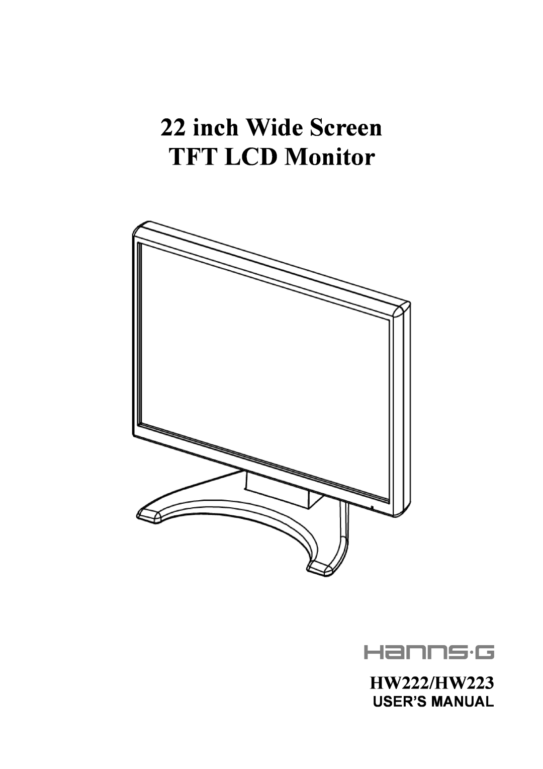 Hanns.G manual Gebruikshandleiding, inch Breedbeeld TFT LCD-monitor, HW222/HW223 
