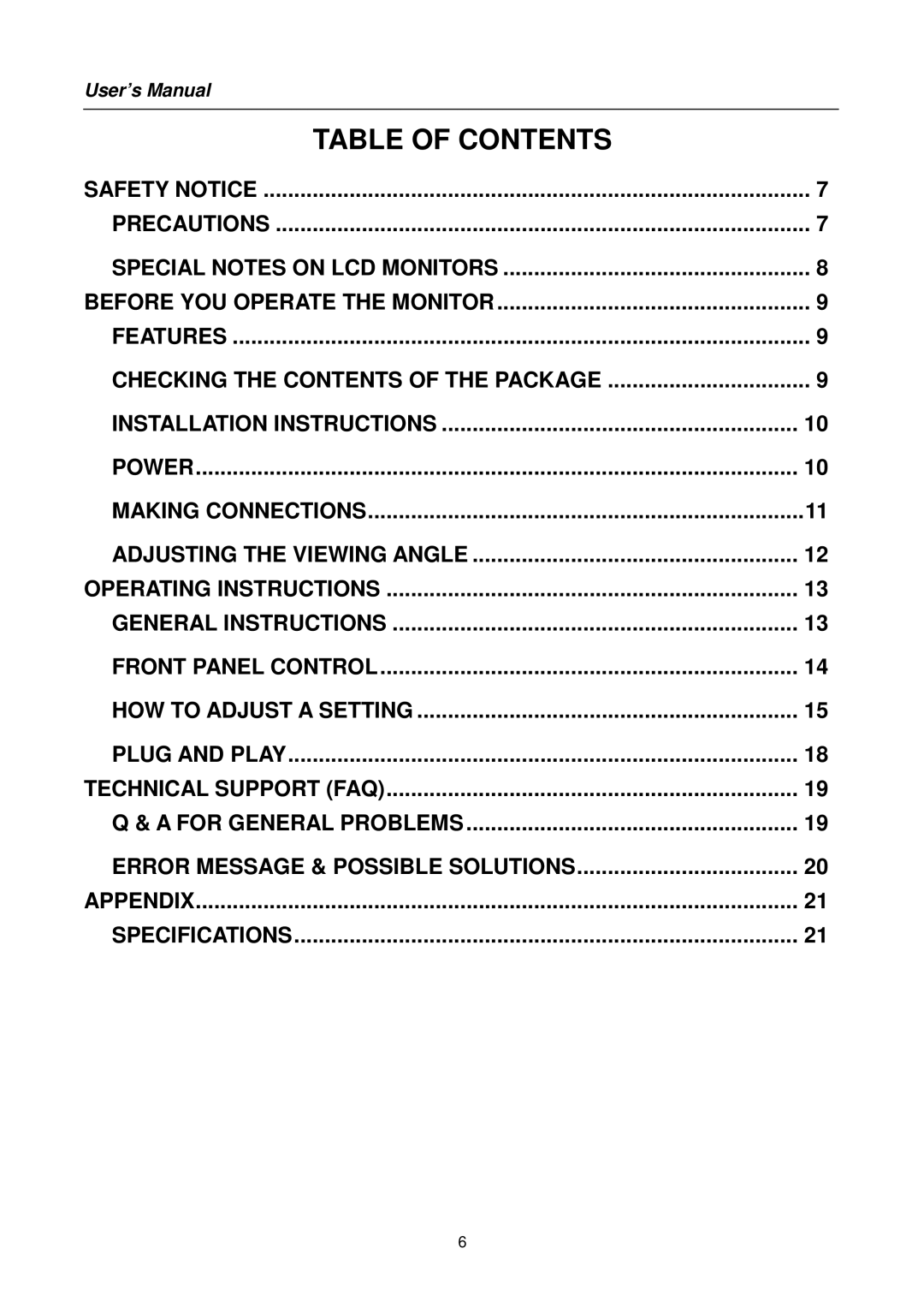 Hanns.G HX171 user manual Table of Contents 