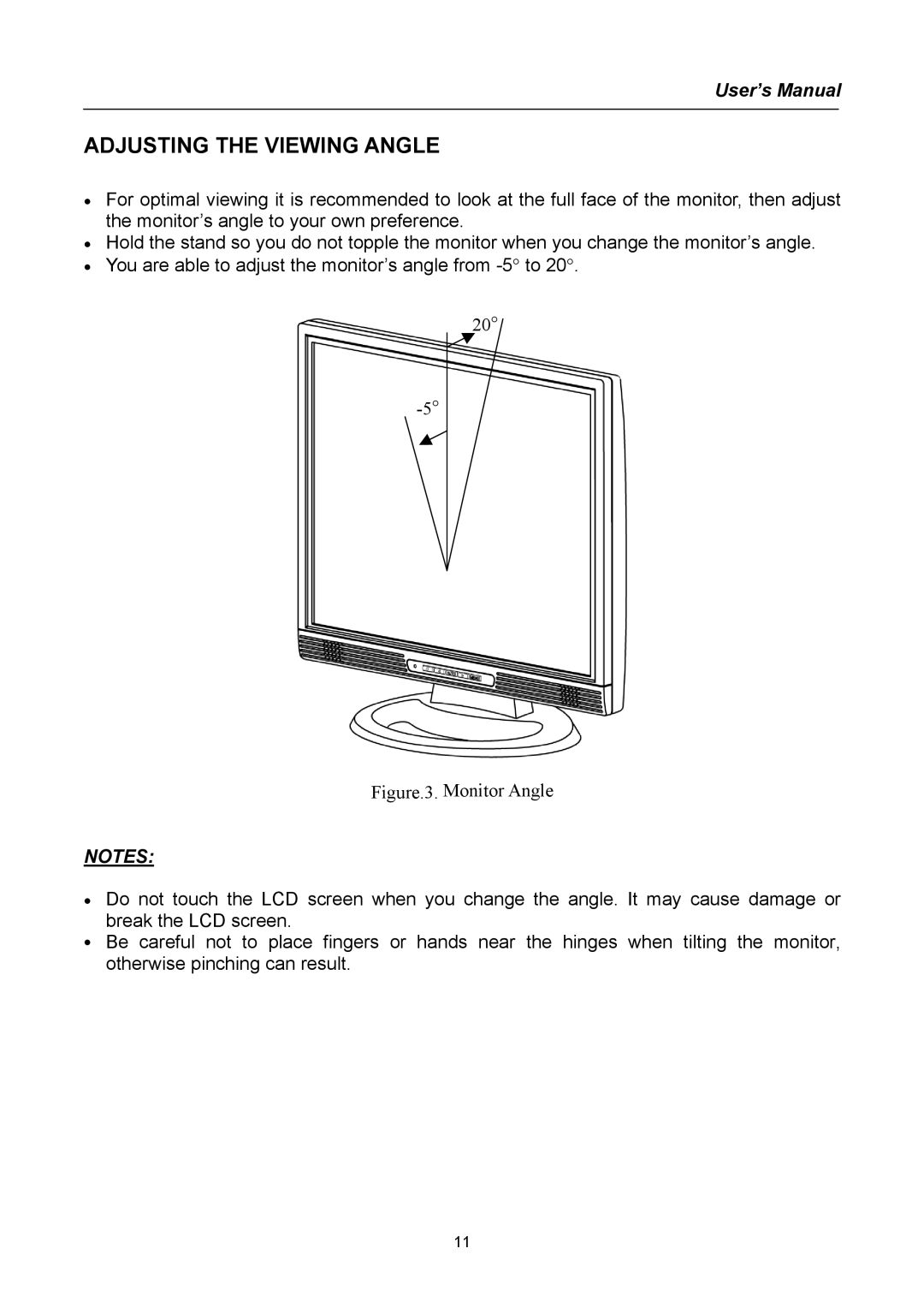 Hanns.G HX191 user manual Adjusting the Viewing Angle, Figure.3. Monitor Angle 