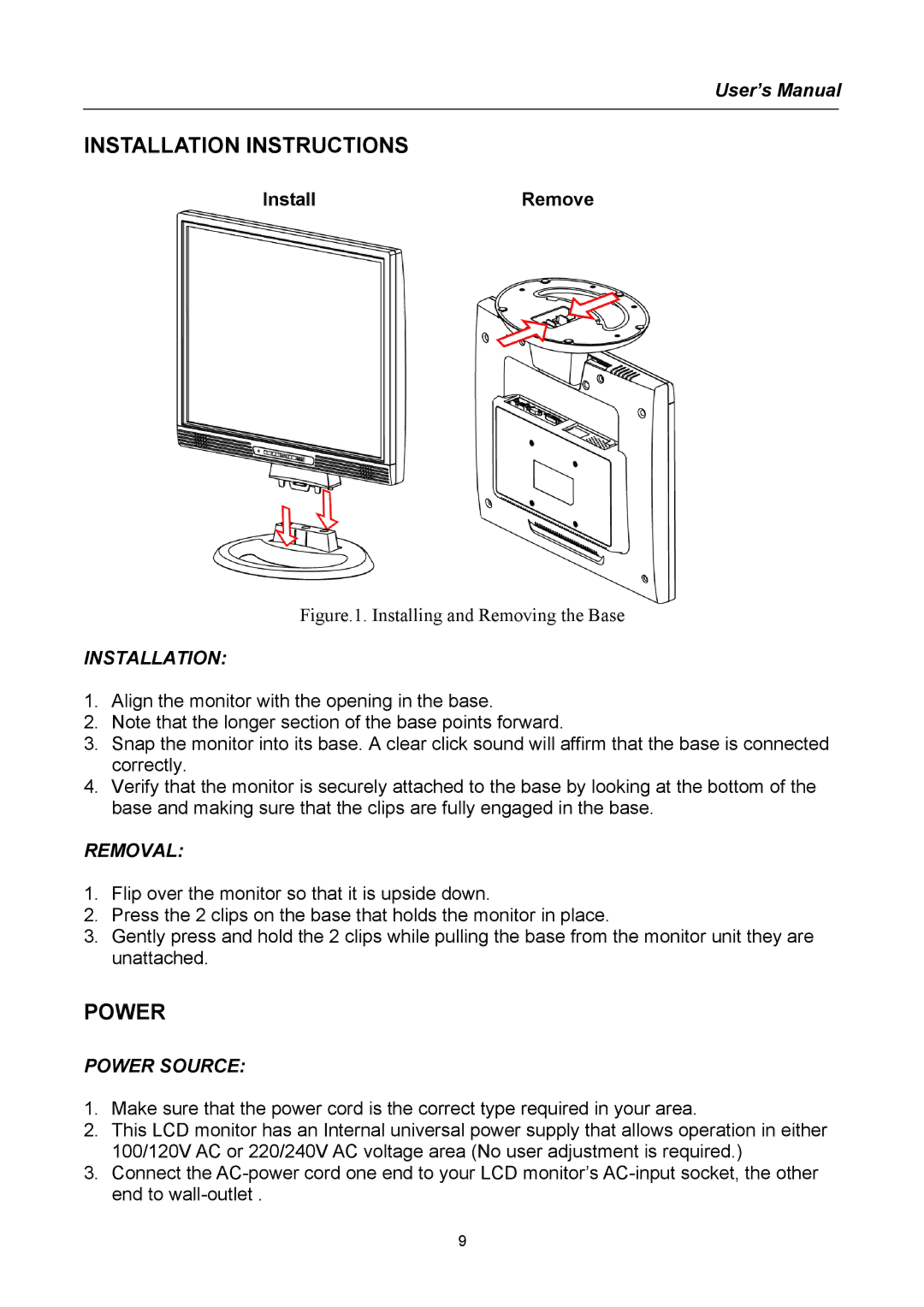 Hanns.G HX191 user manual Installation Instructions, Power 