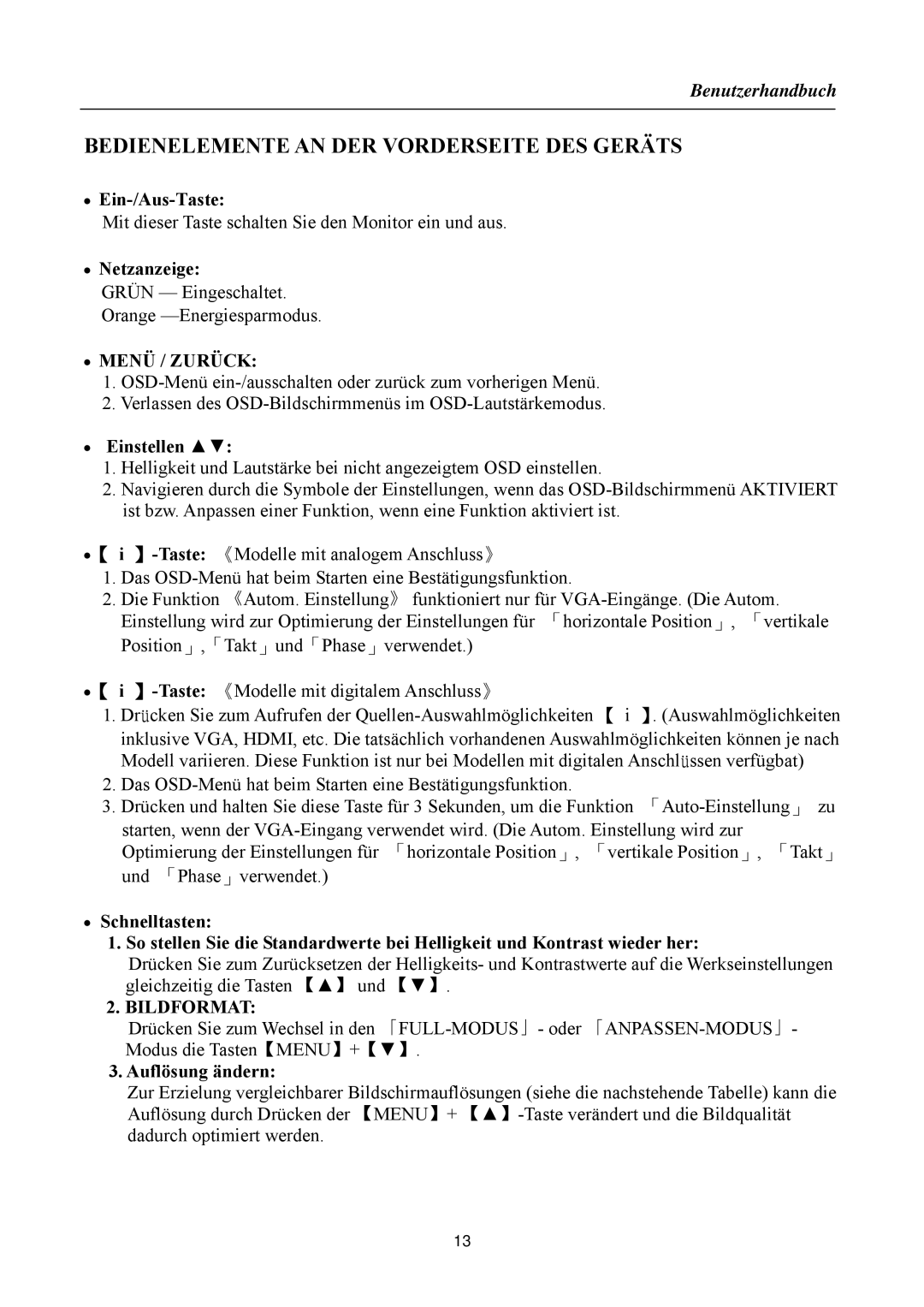 Hanns.G HZ194/HZ201, HZ221/HZ231, HZ251/HZ281 manual Bedienelemente AN DER Vorderseite DES Geräts, Menü / Zurück 