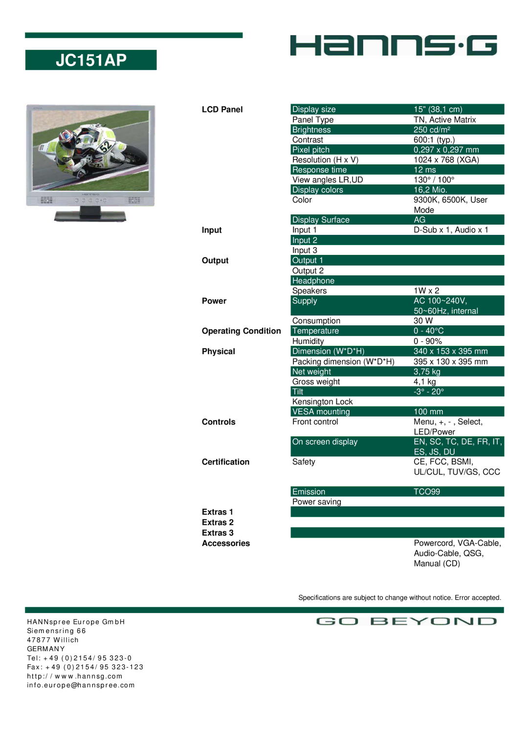 Hanns.G JC151AP specifications 