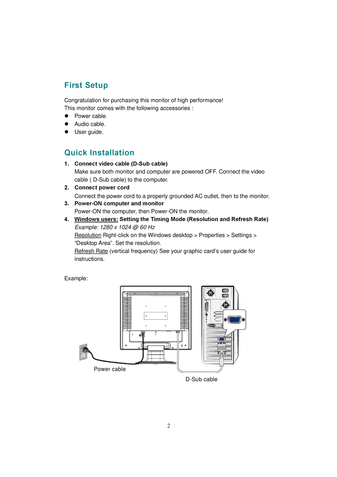 Hanns.G JG171A manual First Setup, Quick Installation 