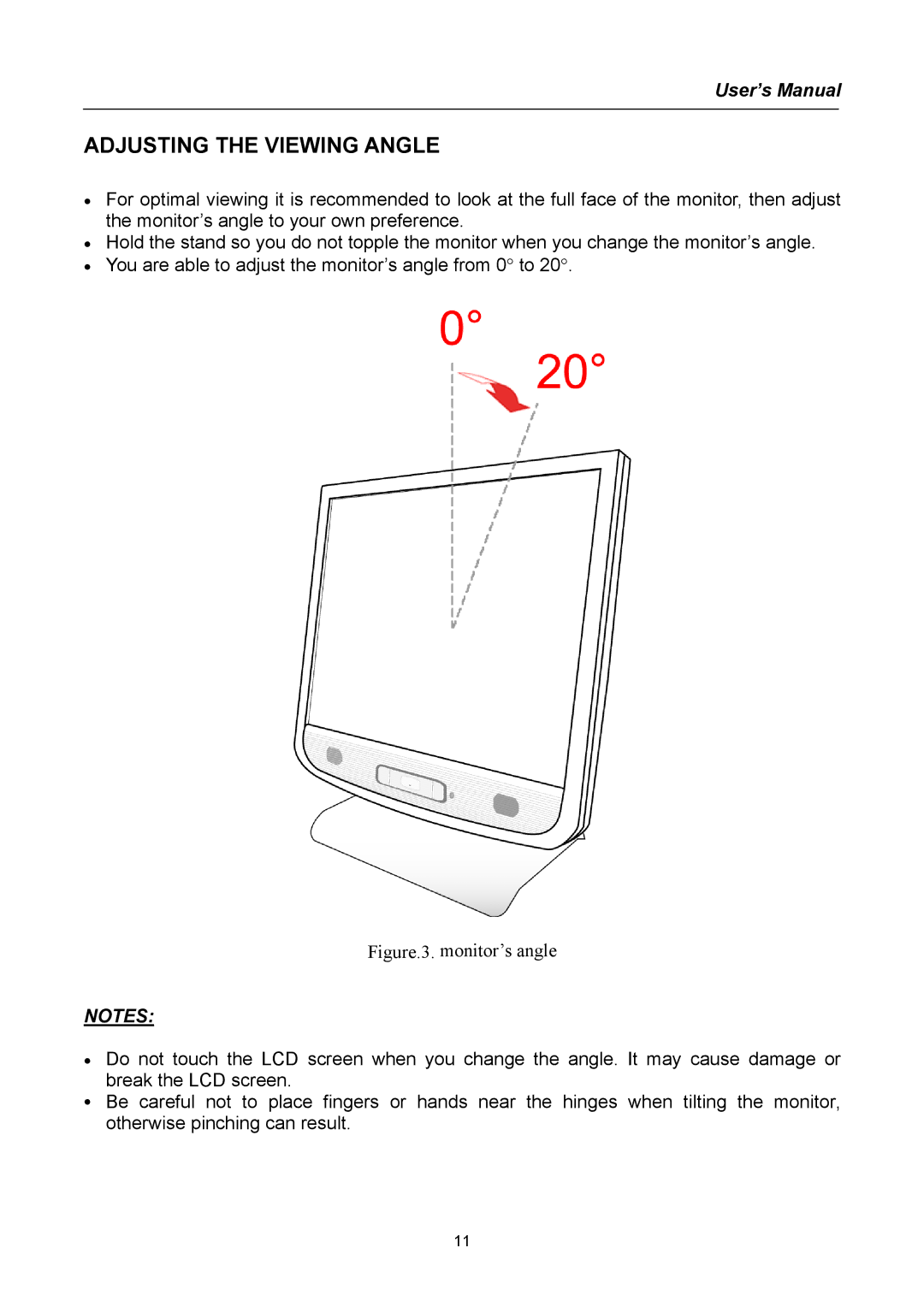 Hanns.G TFT LCD Monitor user manual Adjusting the Viewing Angle, Figure.3. monitor’s angle 