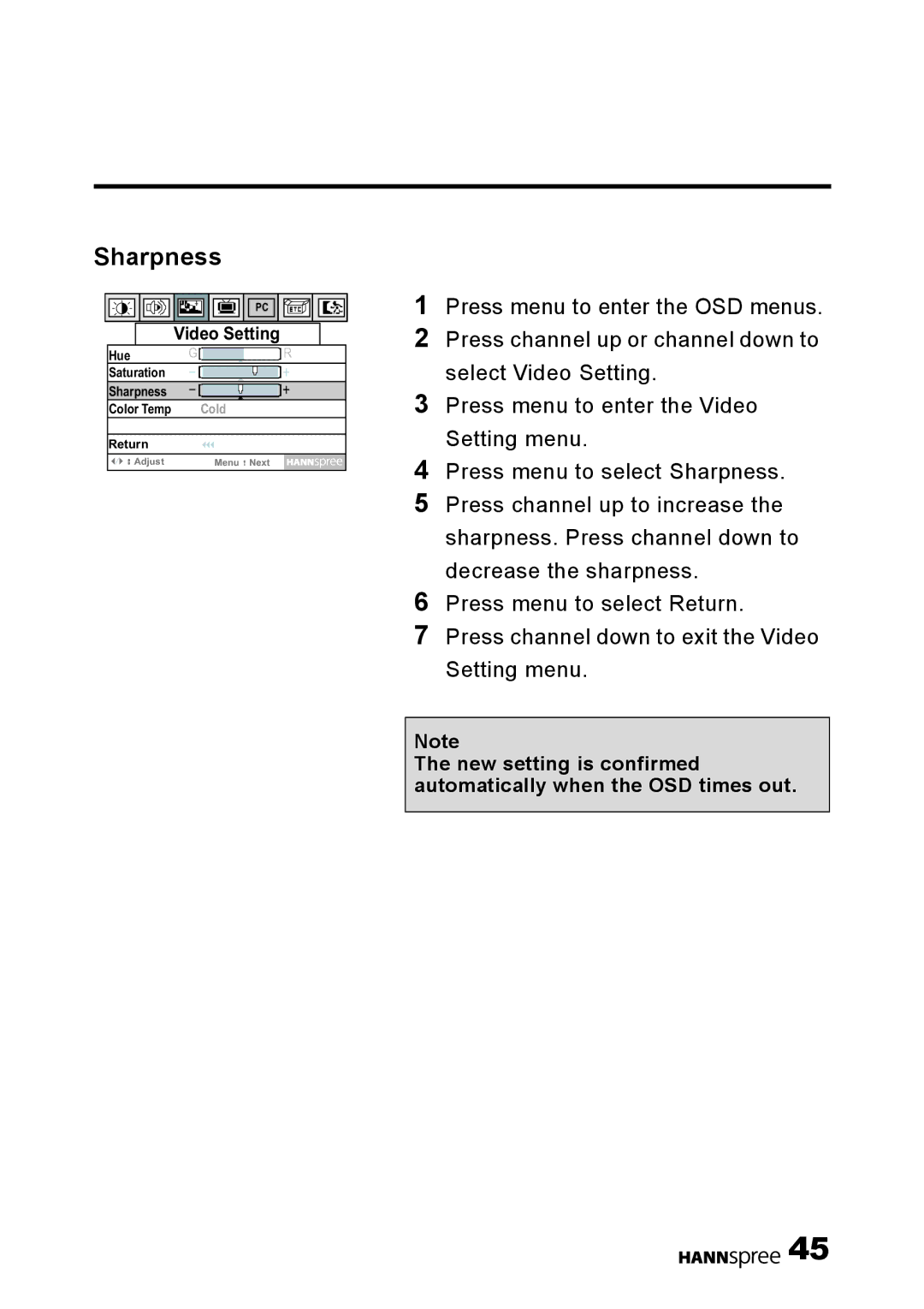 HANNspree 15 Liquid Crystal Display Television user manual Sharpness 