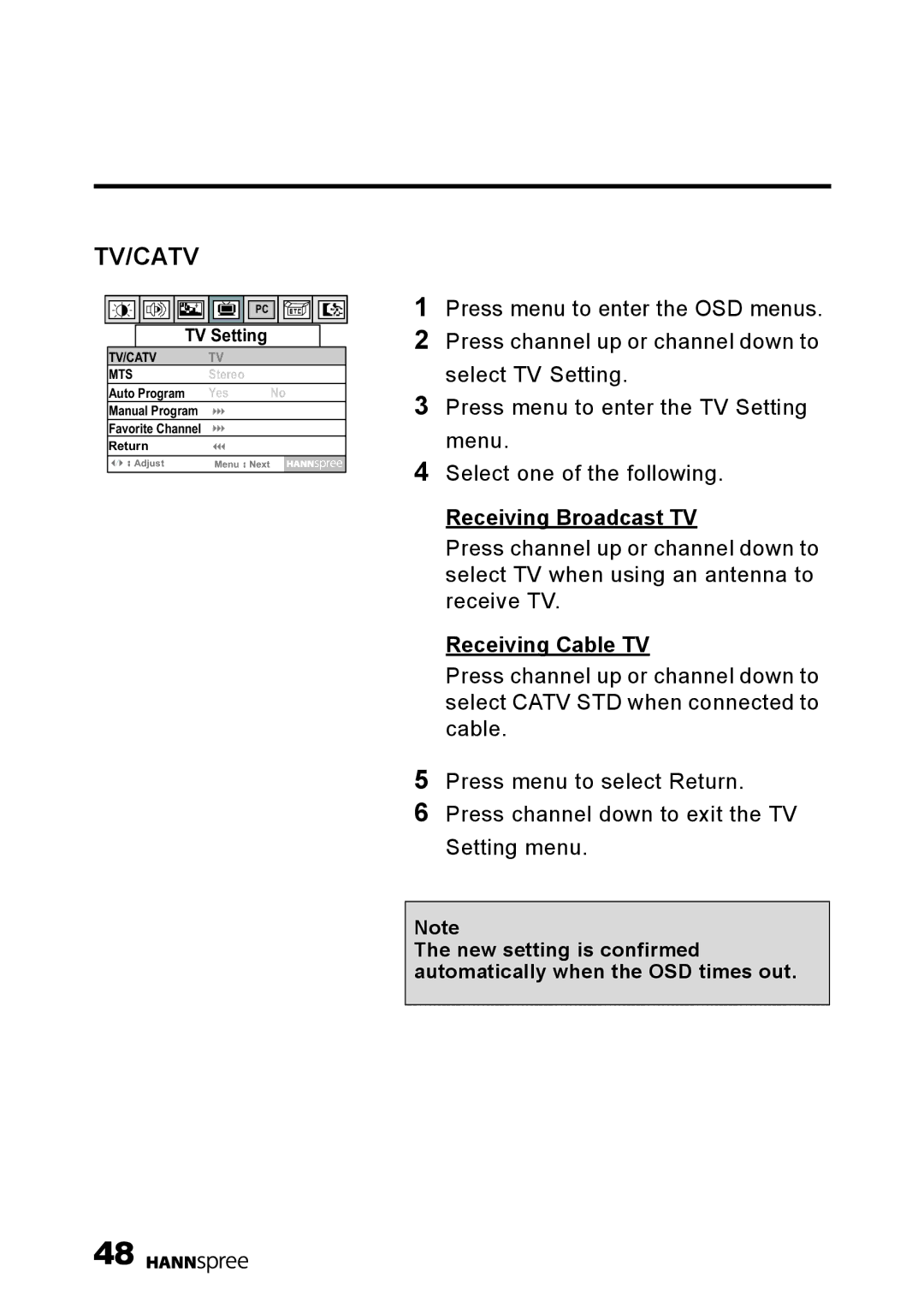 HANNspree 15 Liquid Crystal Display Television user manual Receiving Broadcast TV, Receiving Cable TV 