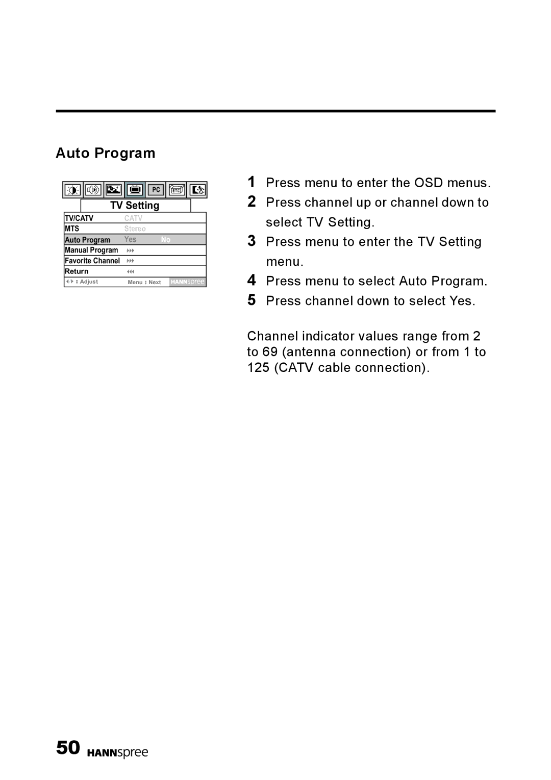 HANNspree 15 Liquid Crystal Display Television user manual Auto Program 