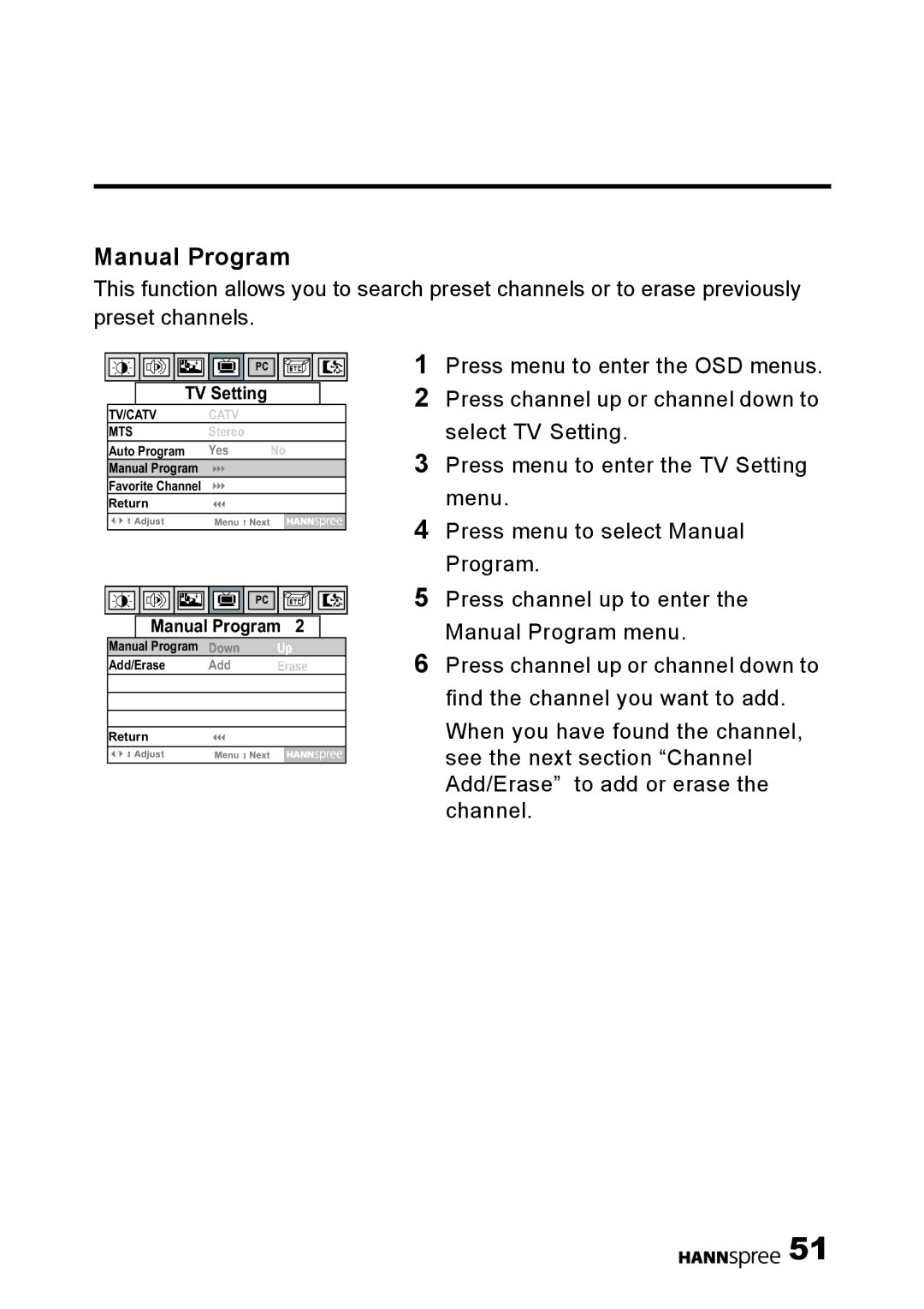 HANNspree 15 Liquid Crystal Display Television user manual Manual Program 