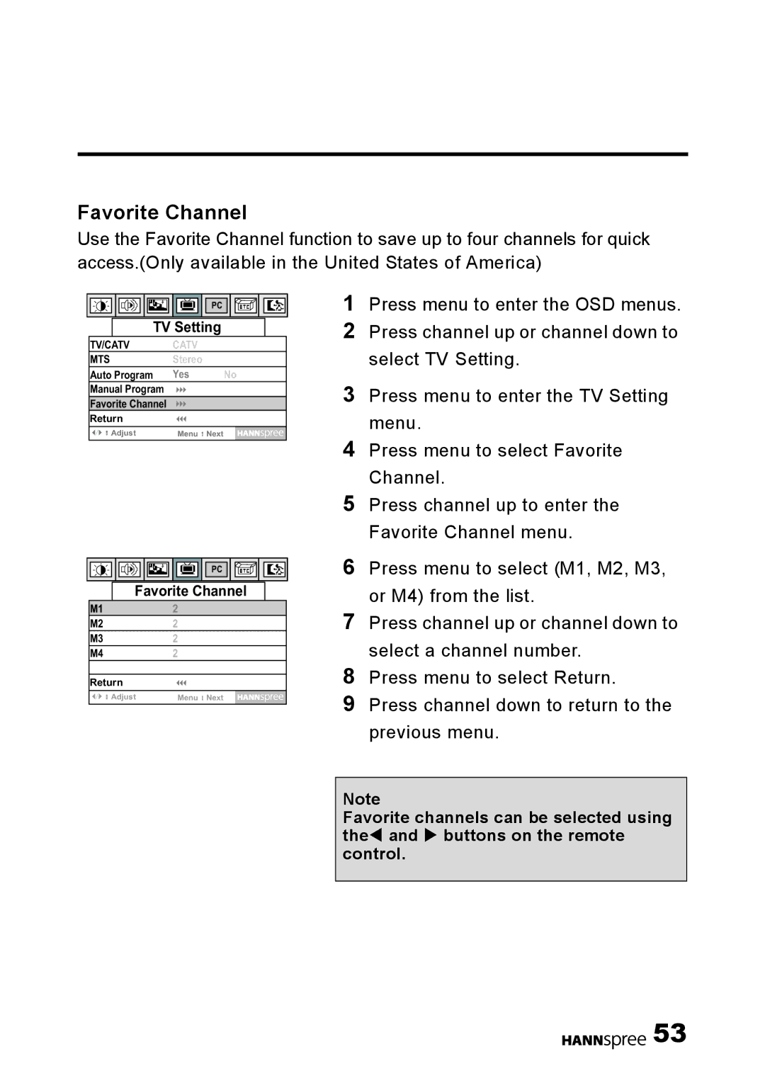 HANNspree 15 Liquid Crystal Display Television user manual Favorite Channel 