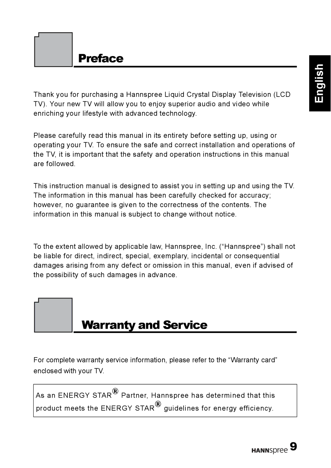 HANNspree 1506-060B000 manual Preface, Warranty and Service 