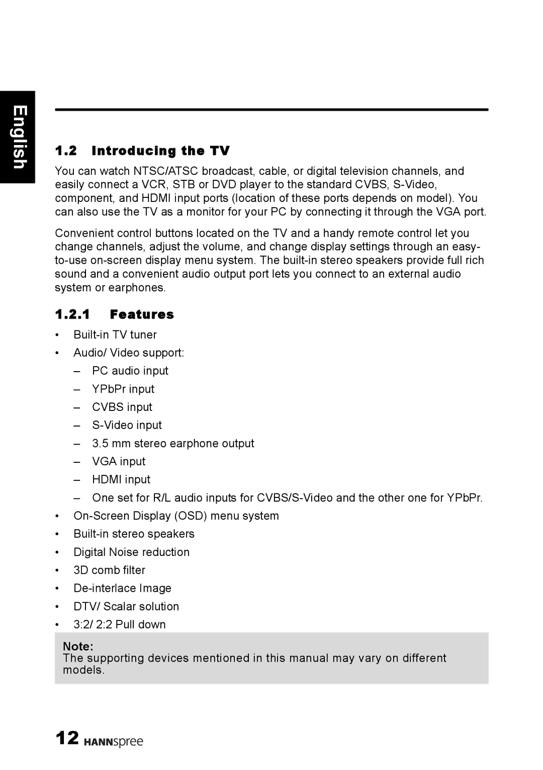 HANNspree 1506-060B000 manual Introducing the TV, Features 