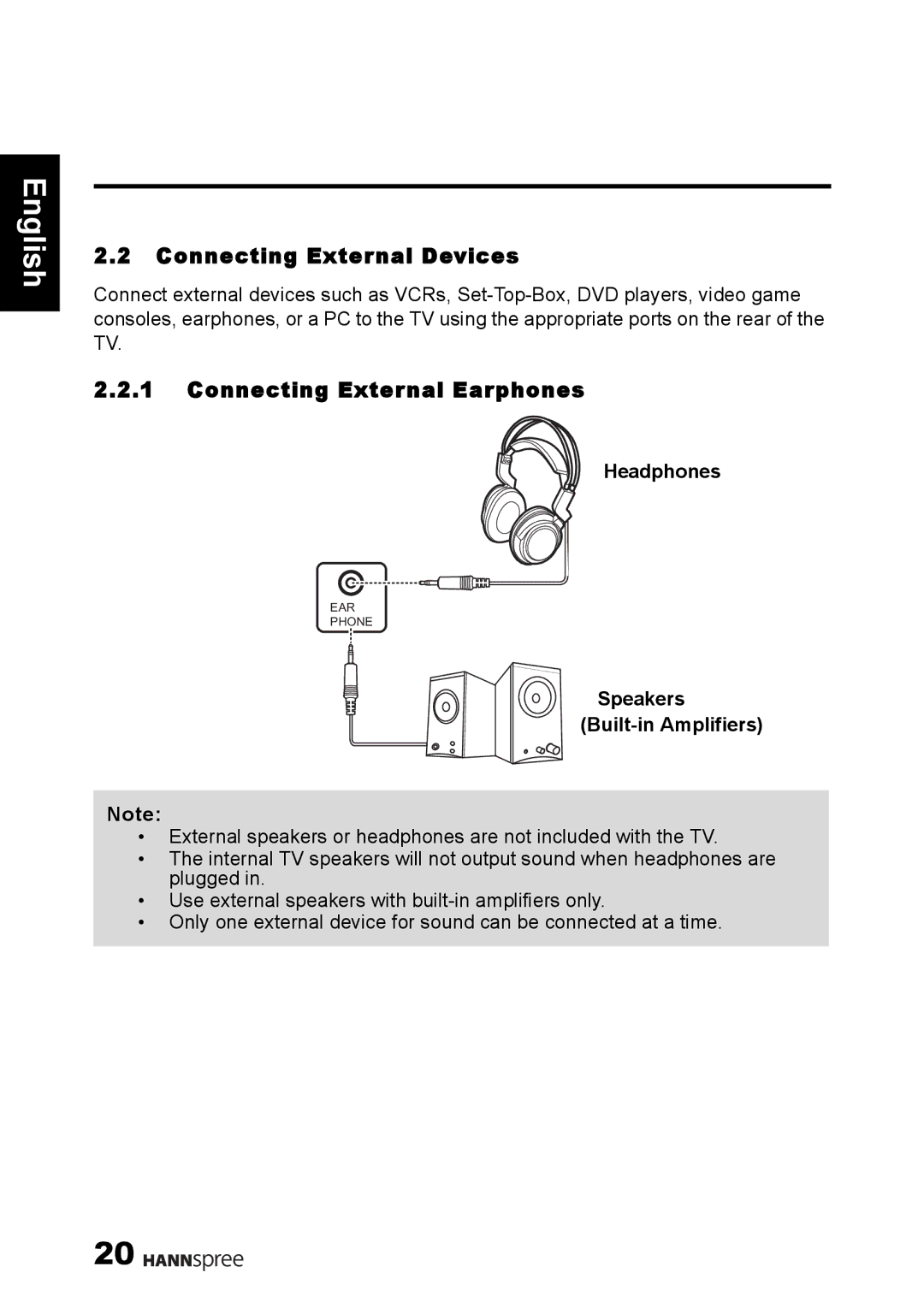 HANNspree 1506-060B000 manual Connecting External Devices, Connecting External Earphones 