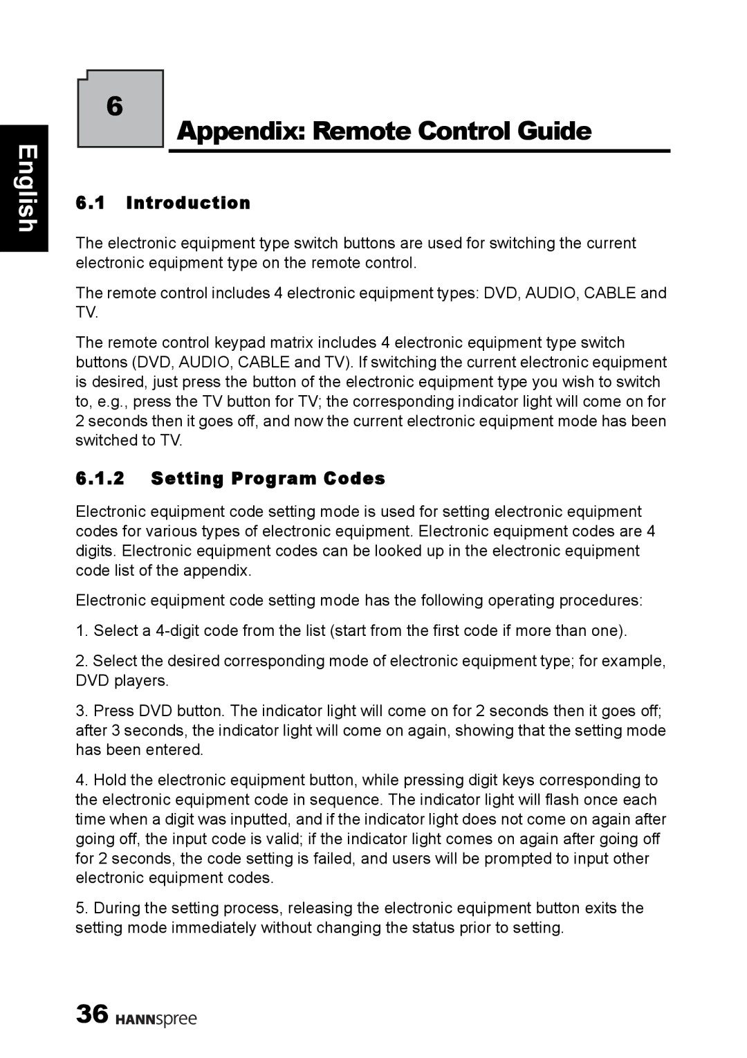 HANNspree 1506-060B000 manual Introduction, Setting Program Codes 