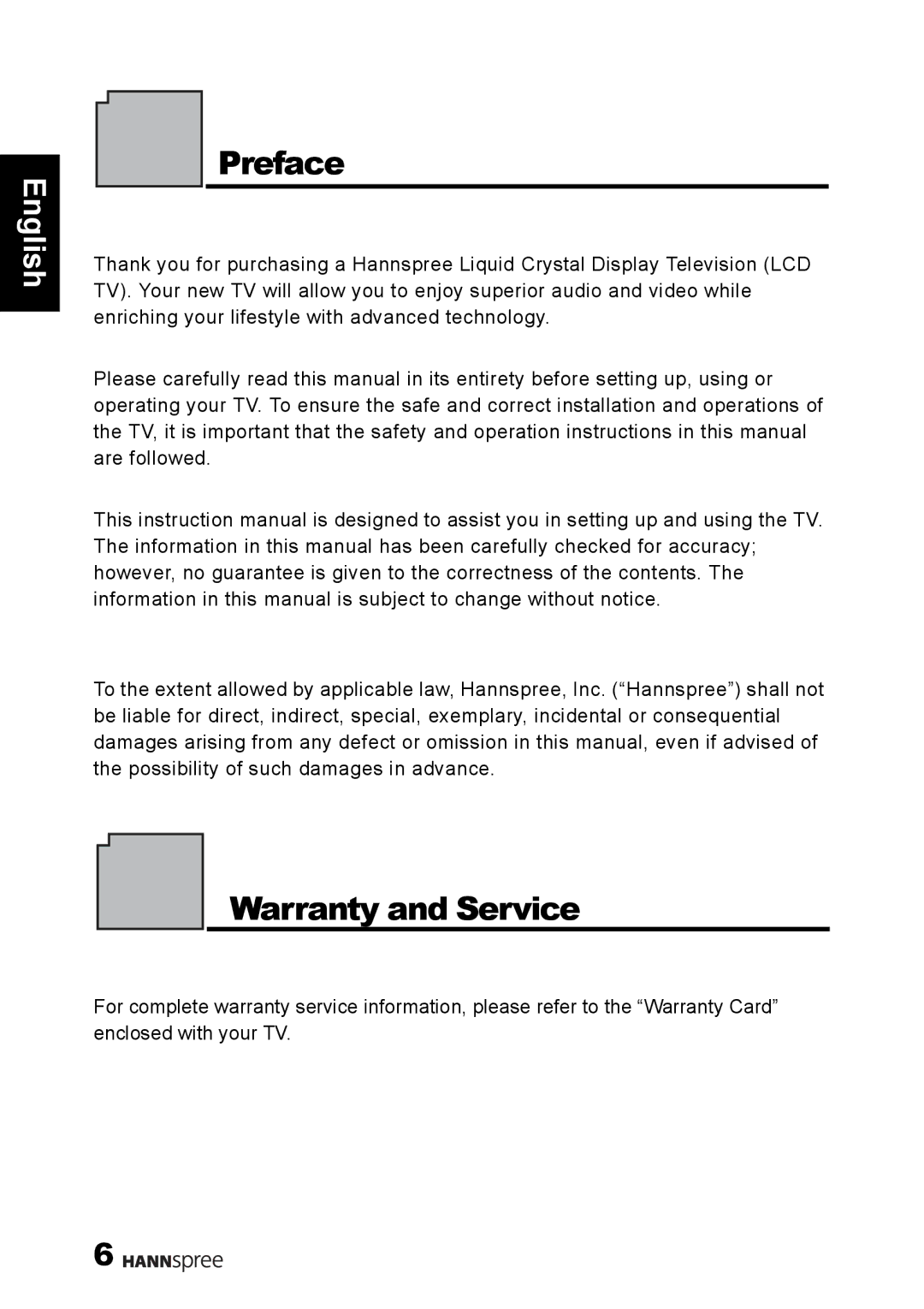 HANNspree 1506-0B86000 manual Preface, Warranty and Service 