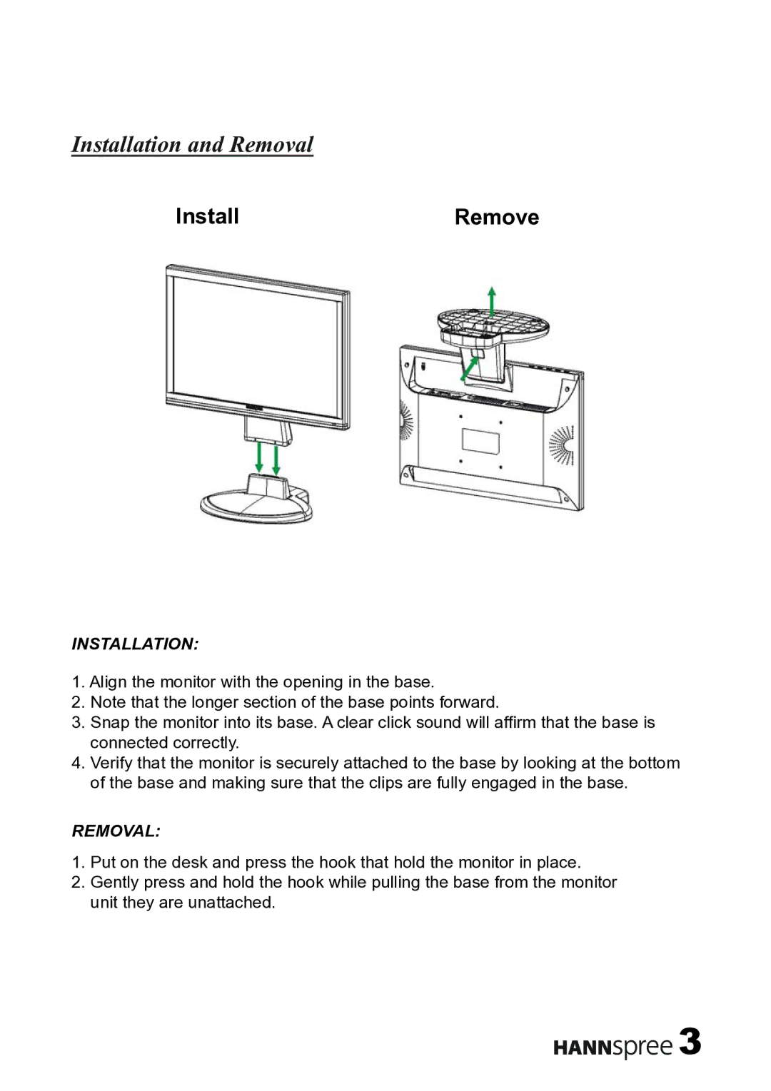 HANNspree 19/HF199H manual Installation and Removal 