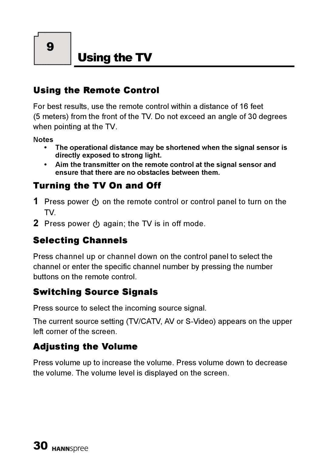 HANNspree 9.6 Liquid Crystal Display 12.1 Television user manual Using the TV 