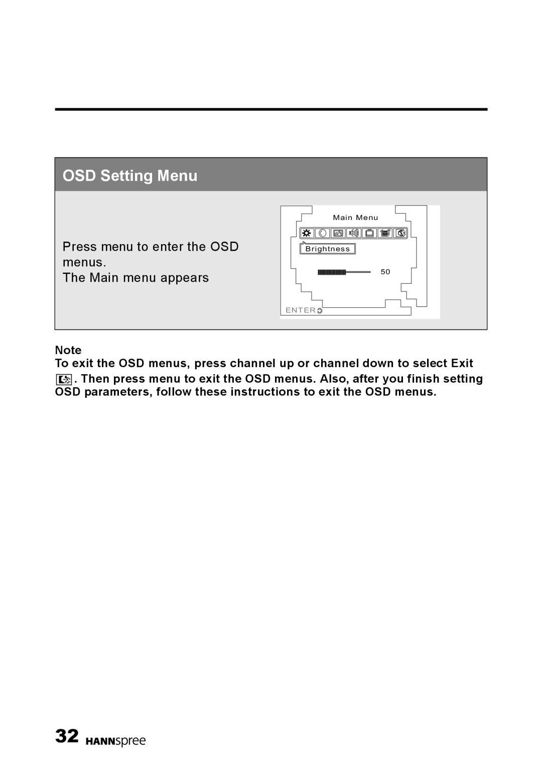 HANNspree 9.6 Liquid Crystal Display 12.1 Television user manual OSD Setting Menu 