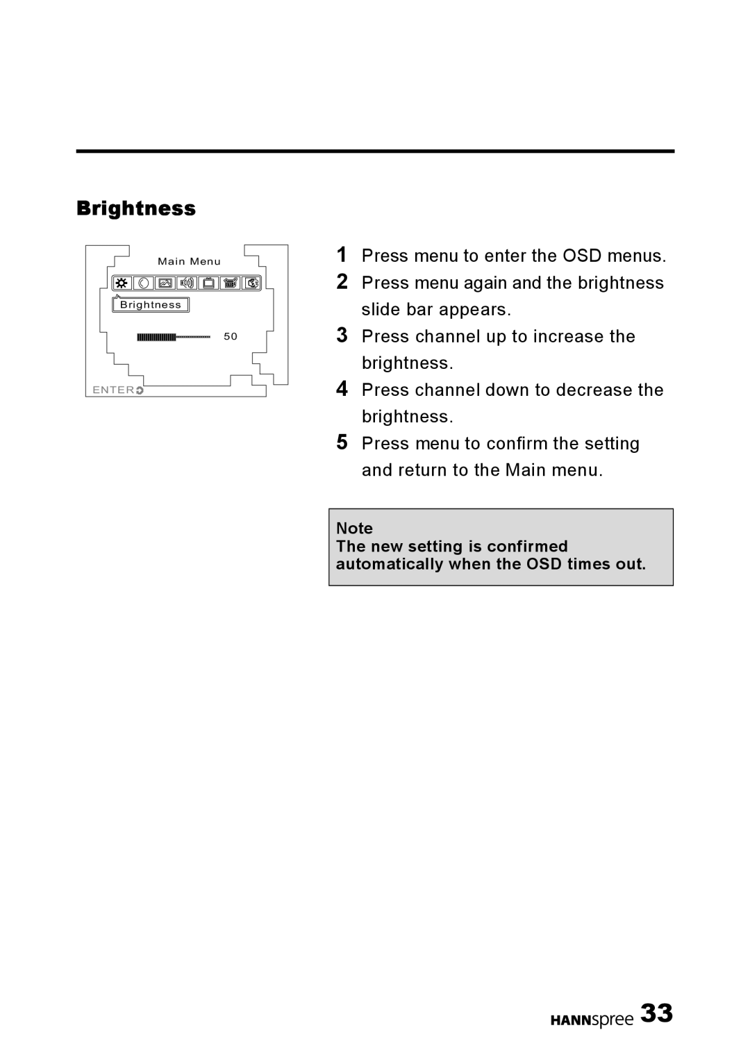 HANNspree 9.6 Liquid Crystal Display 12.1 Television user manual Brightness 