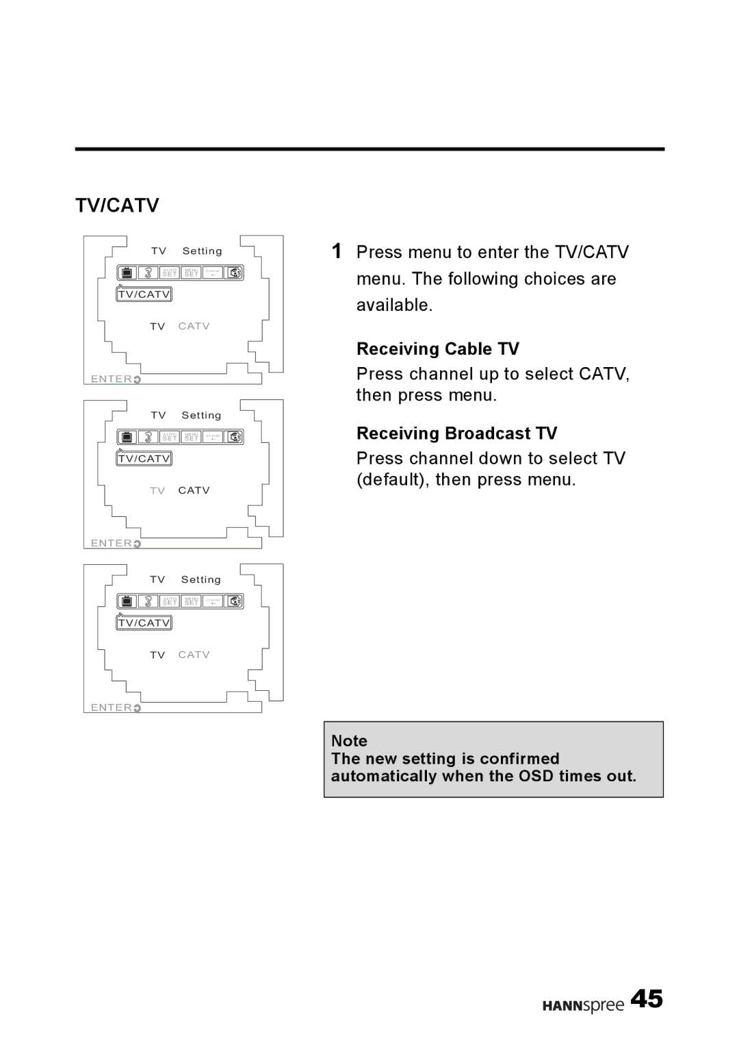 HANNspree 9.6 Liquid Crystal Display 12.1 Television user manual Receiving Cable TV, Receiving Broadcast TV 