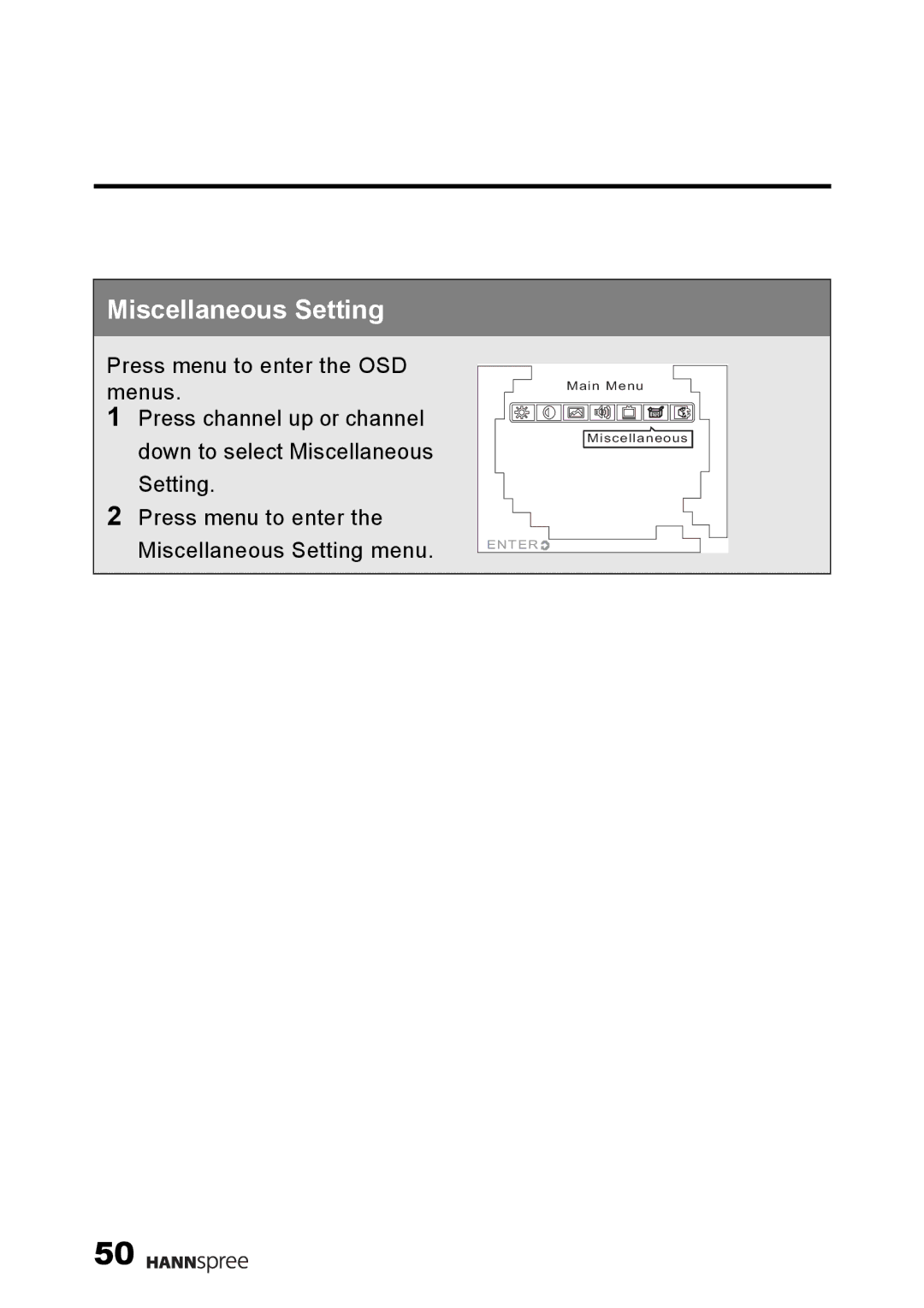 HANNspree 9.6 Liquid Crystal Display 12.1 Television user manual Miscellaneous Setting 