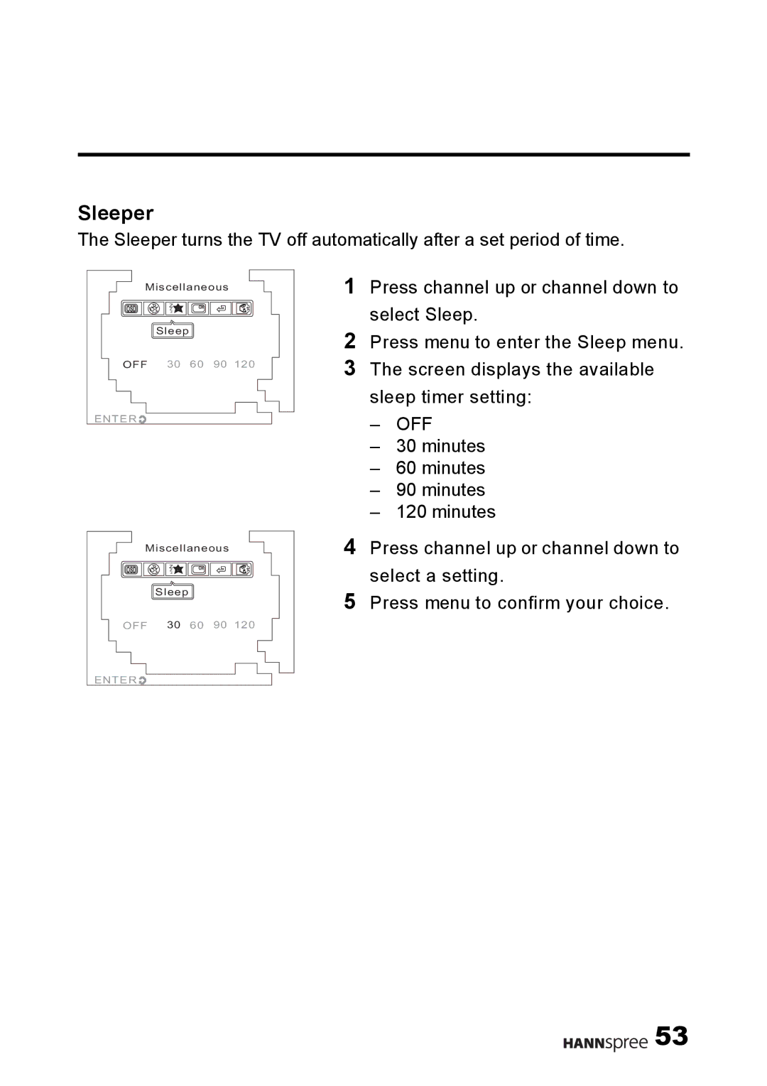 HANNspree 9.6 Liquid Crystal Display 12.1 Television user manual Sleeper, Off 