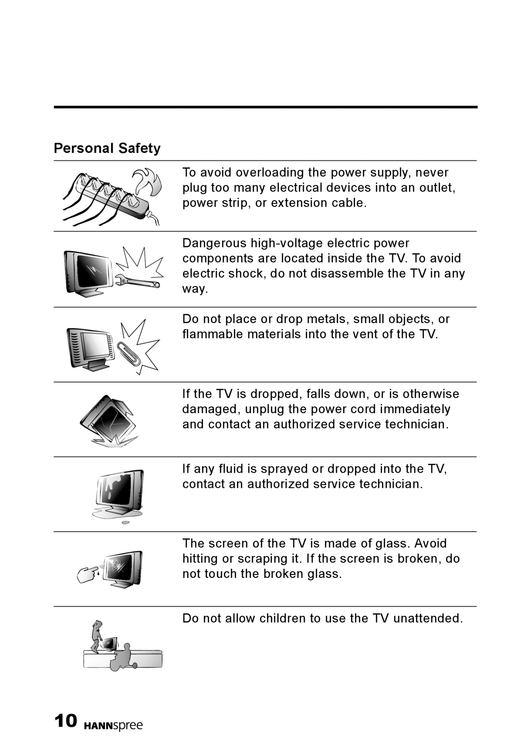 HANNspree DT01-12U1-000 user manual Personal Safety 