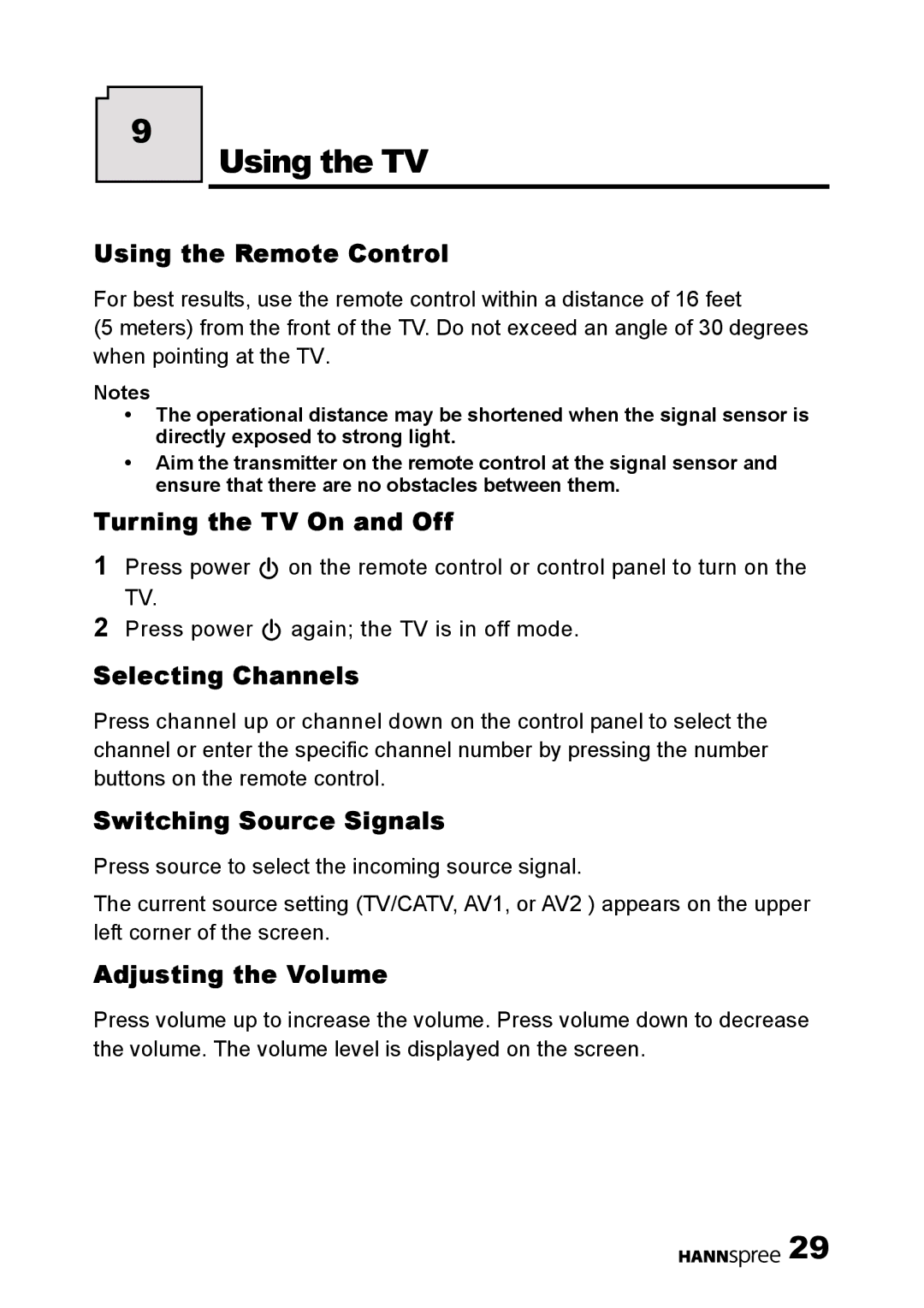 HANNspree DT01-12U1-000 user manual Using the TV 