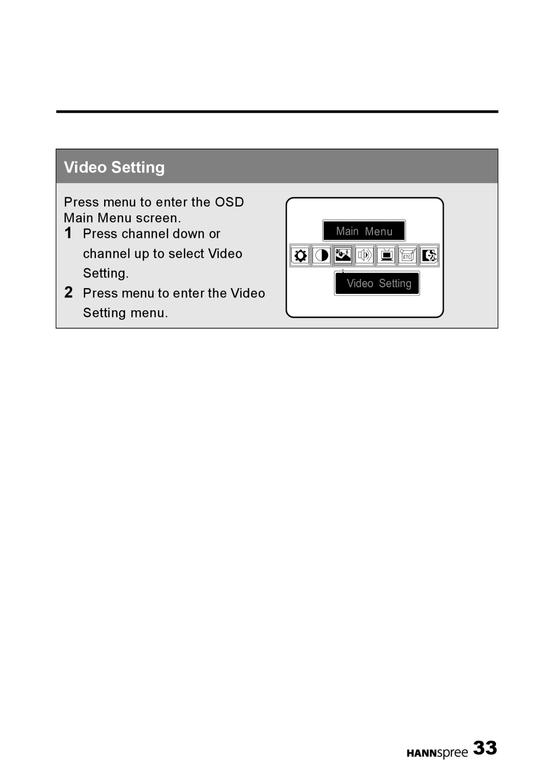 HANNspree DT01-12U1-000 user manual Video Setting 