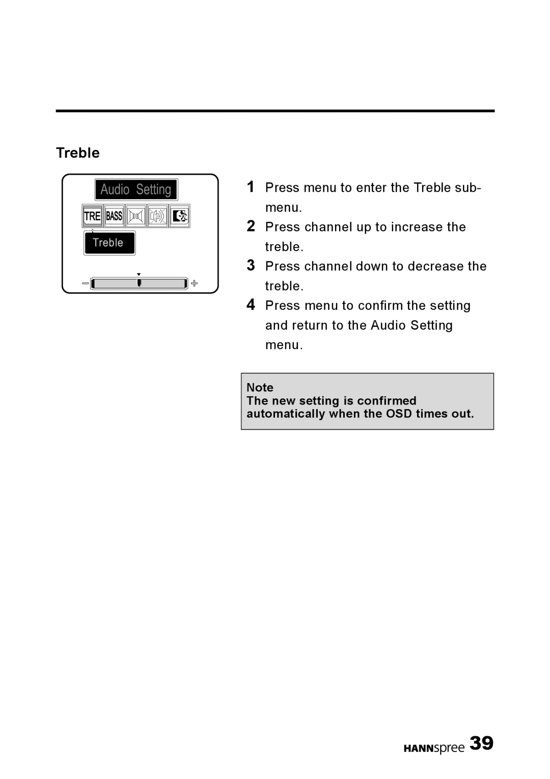 HANNspree DT01-12U1-000 user manual Treble, Audio Setting 