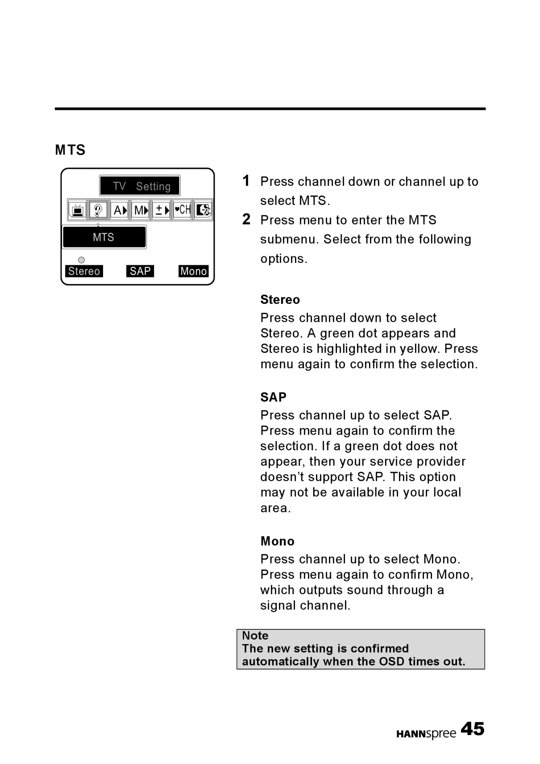 HANNspree DT01-12U1-000 user manual Stereo, Mono 