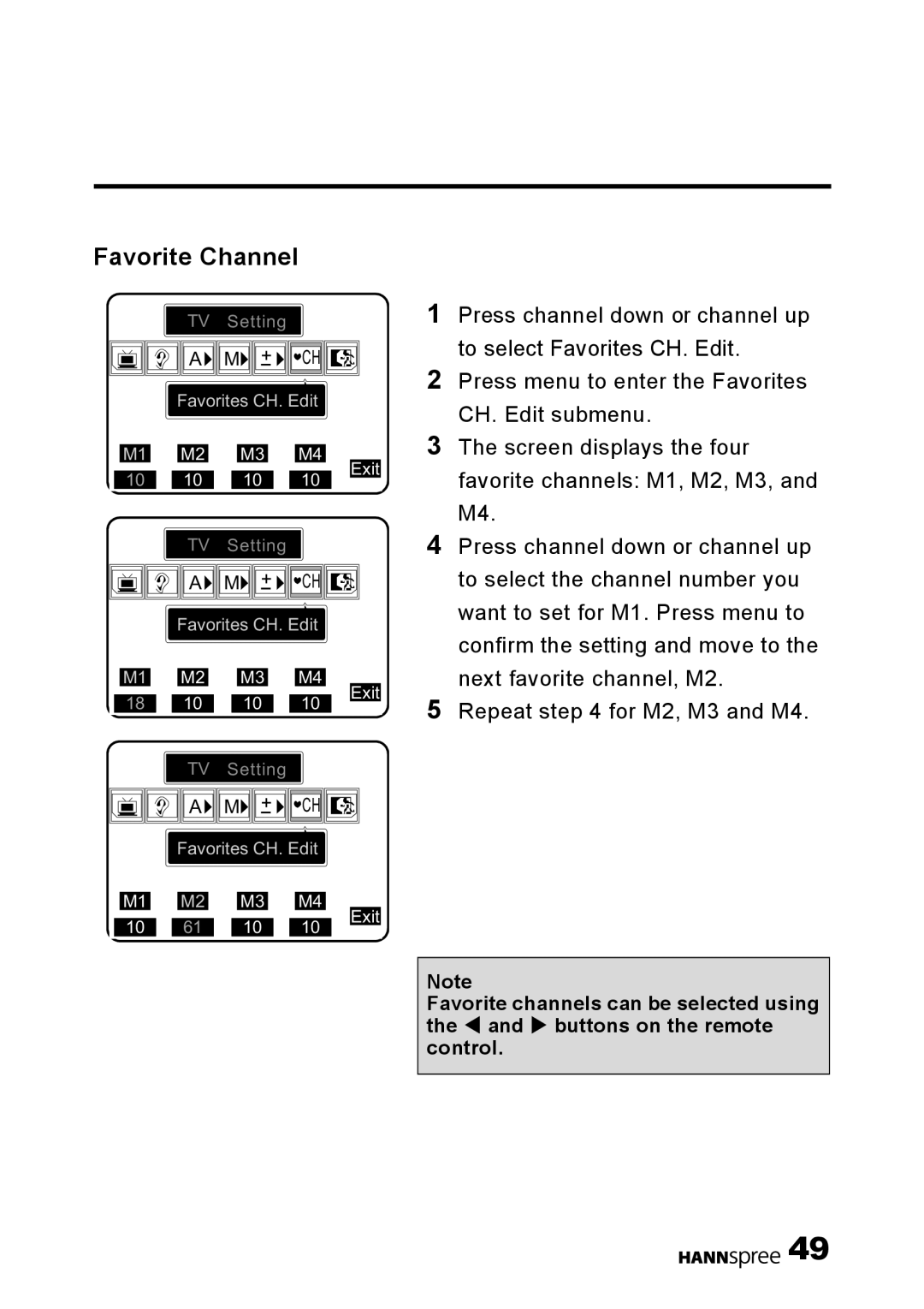 HANNspree DT01-12U1-000 user manual Favorite Channel 