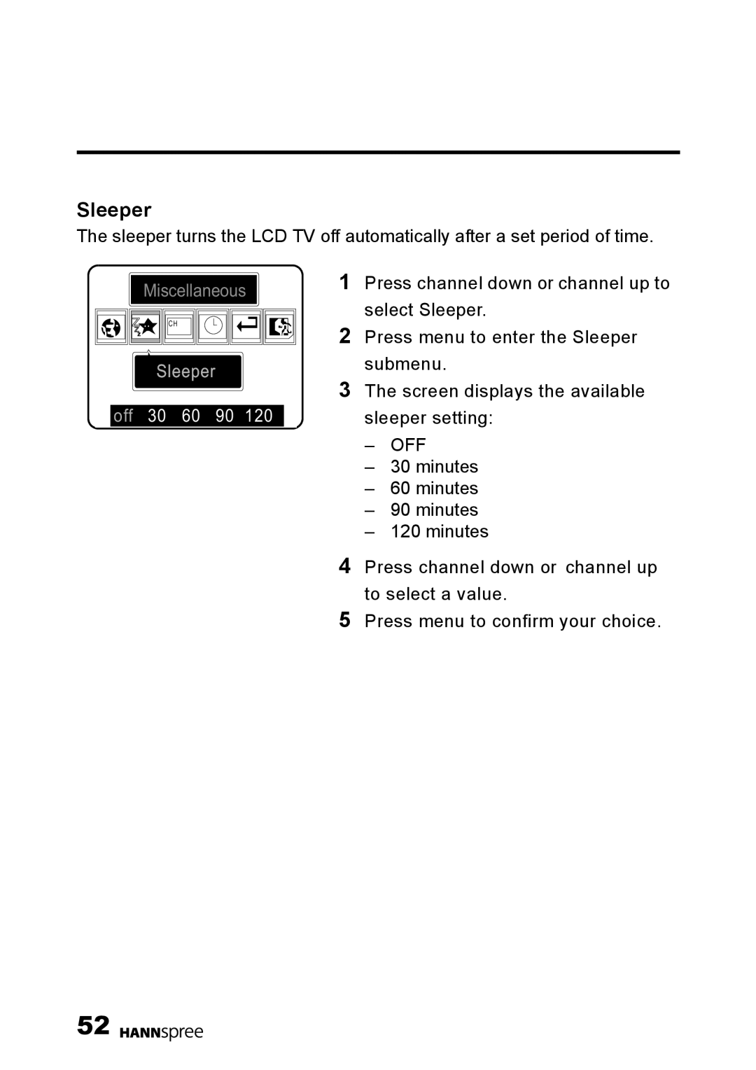 HANNspree DT01-12U1-000 user manual Sleeper, Off 30 60 90 