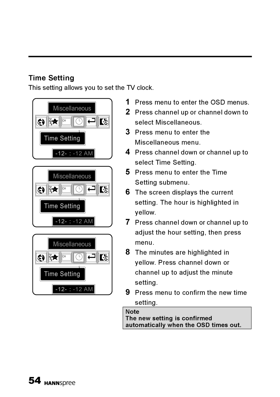 HANNspree DT01-12U1-000 user manual Time Setting 