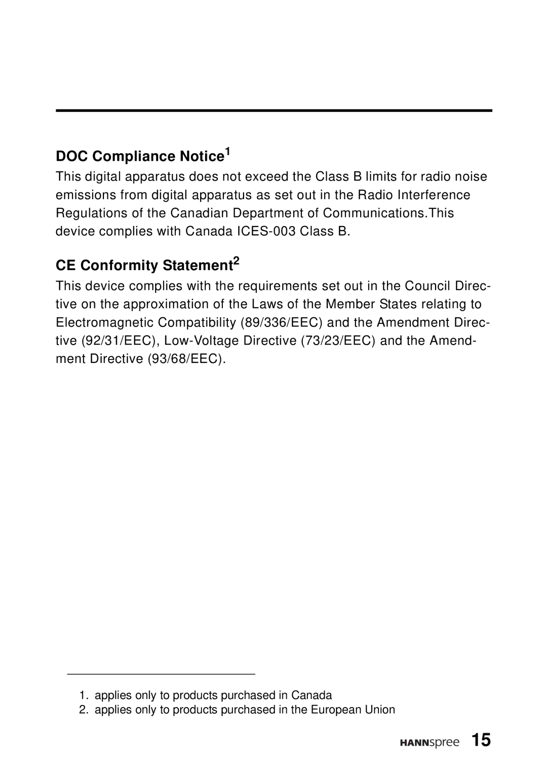 HANNspree DT04-12A1 manual DOC Compliance Notice1, CE Conformity Statement2 