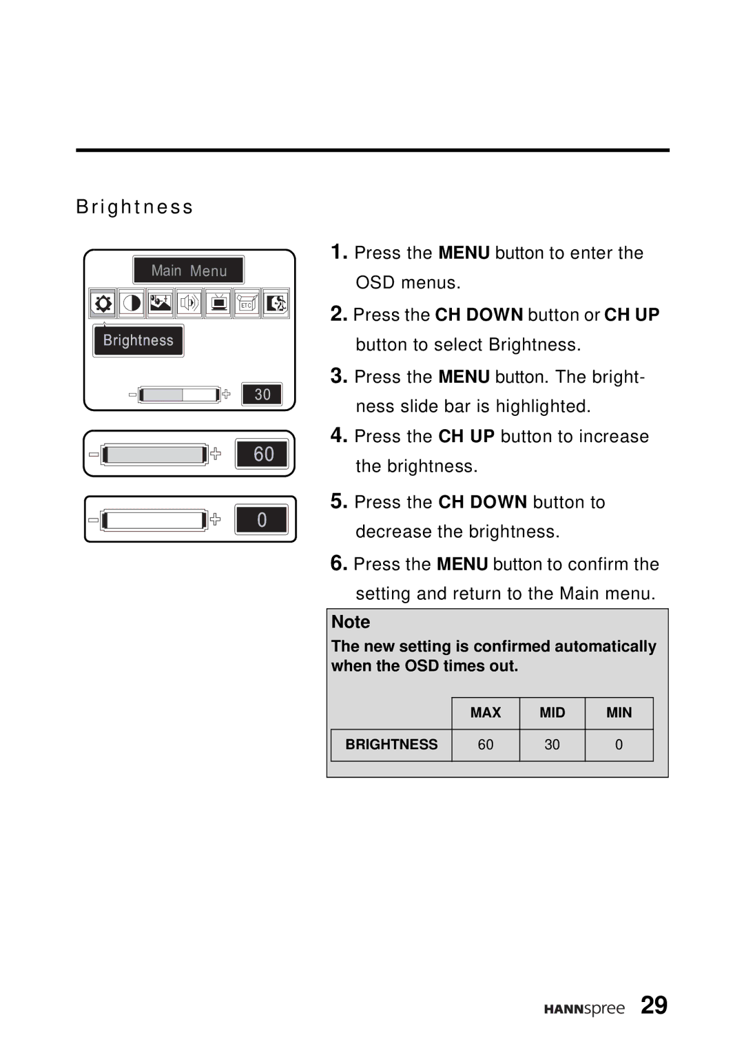 HANNspree DT04-12A1 manual Brightness 