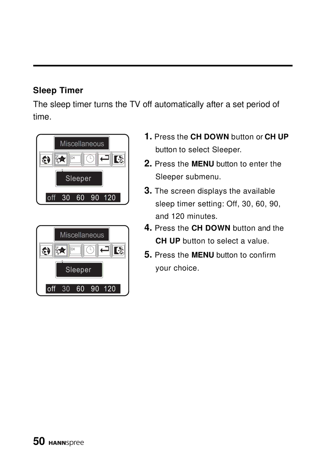 HANNspree DT04-12A1 manual Sleep Timer 