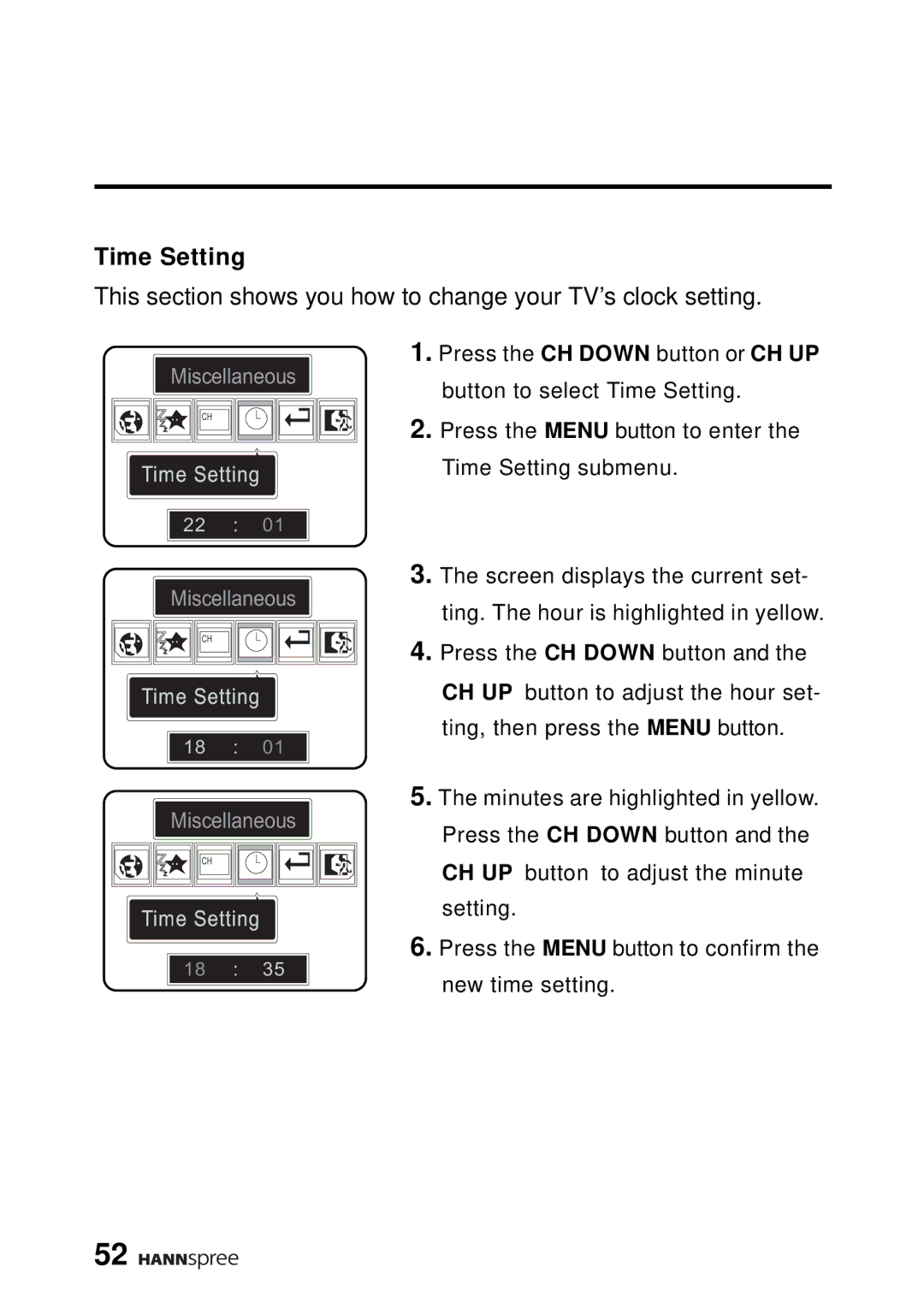 HANNspree DT04-12A1 manual Time Setting 