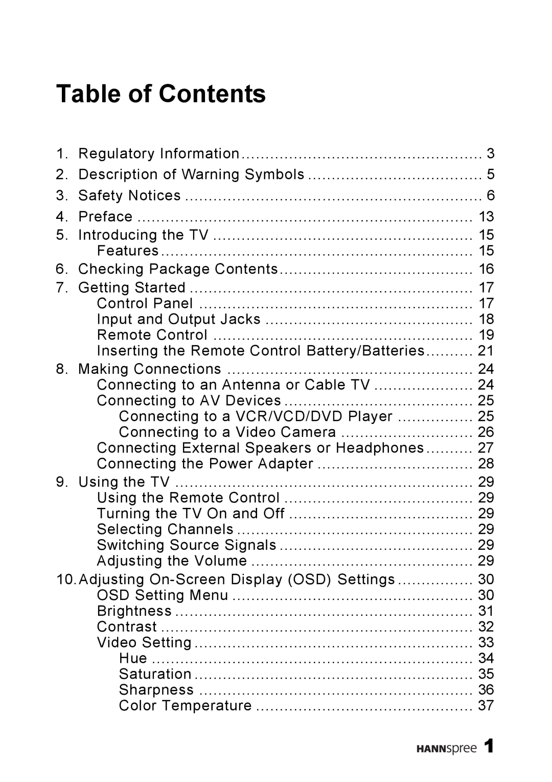 HANNspree DT04-12U1-000 user manual Table of Contents 