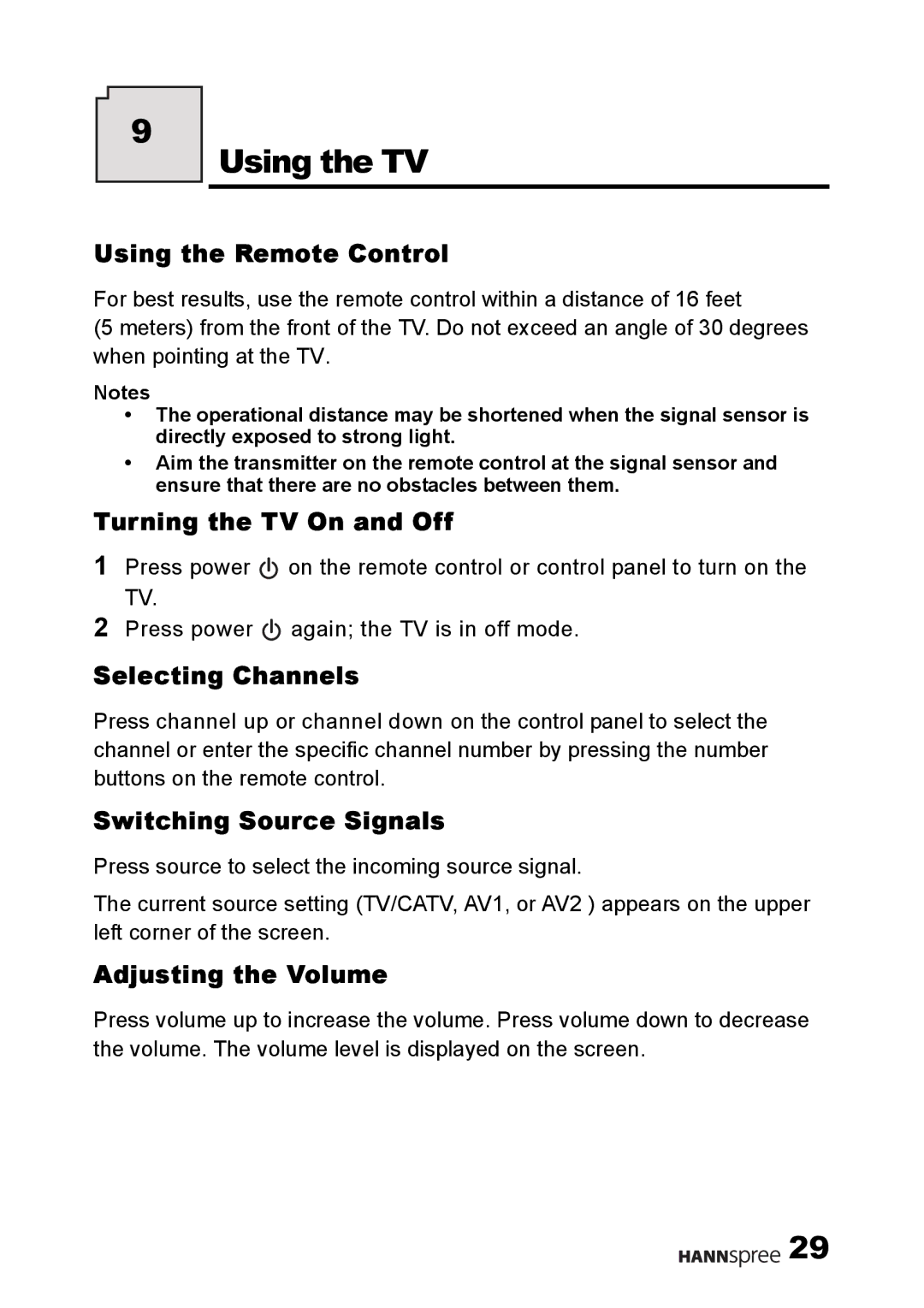 HANNspree DT04-12U1-000 user manual Using the TV 