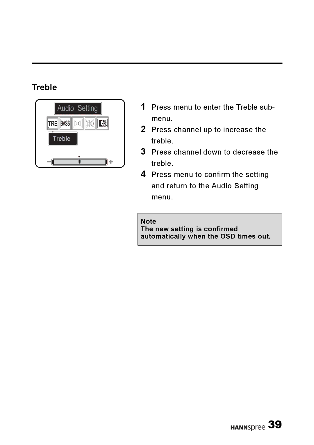 HANNspree DT04-12U1-000 user manual Treble, Audio Setting 