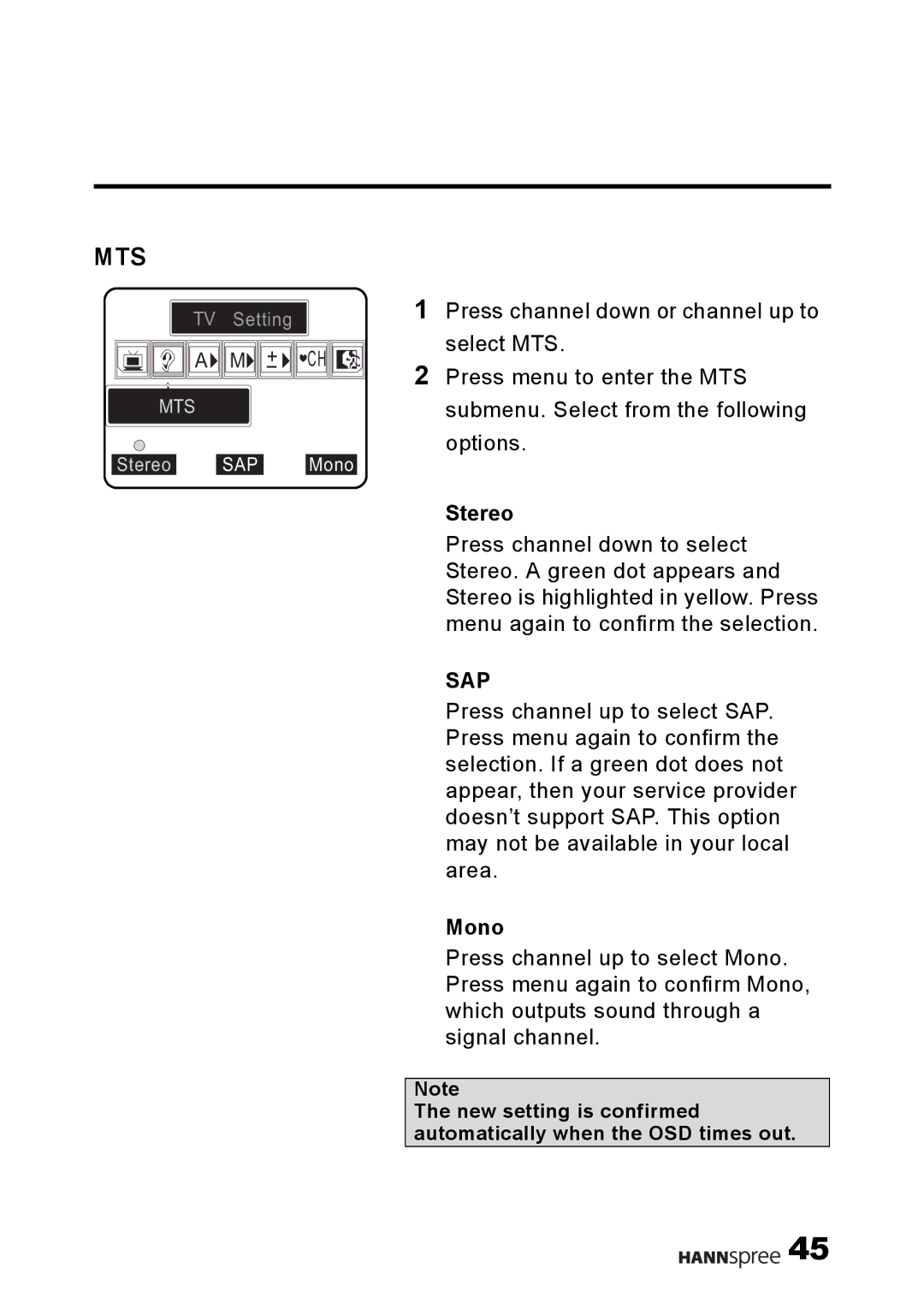 HANNspree DT04-12U1-000 user manual Stereo, Mono 