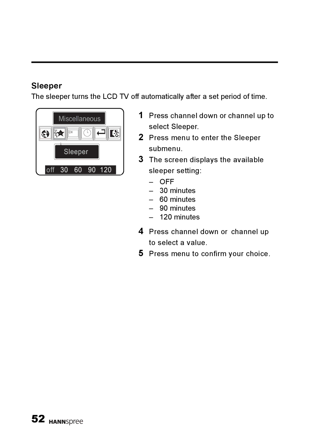 HANNspree DT04-12U1-000 user manual Sleeper, Off 30 60 90 