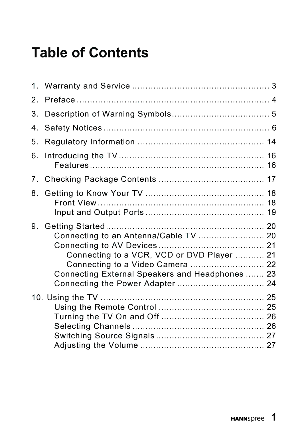 HANNspree DT06-10A1 user manual Table of Contents 