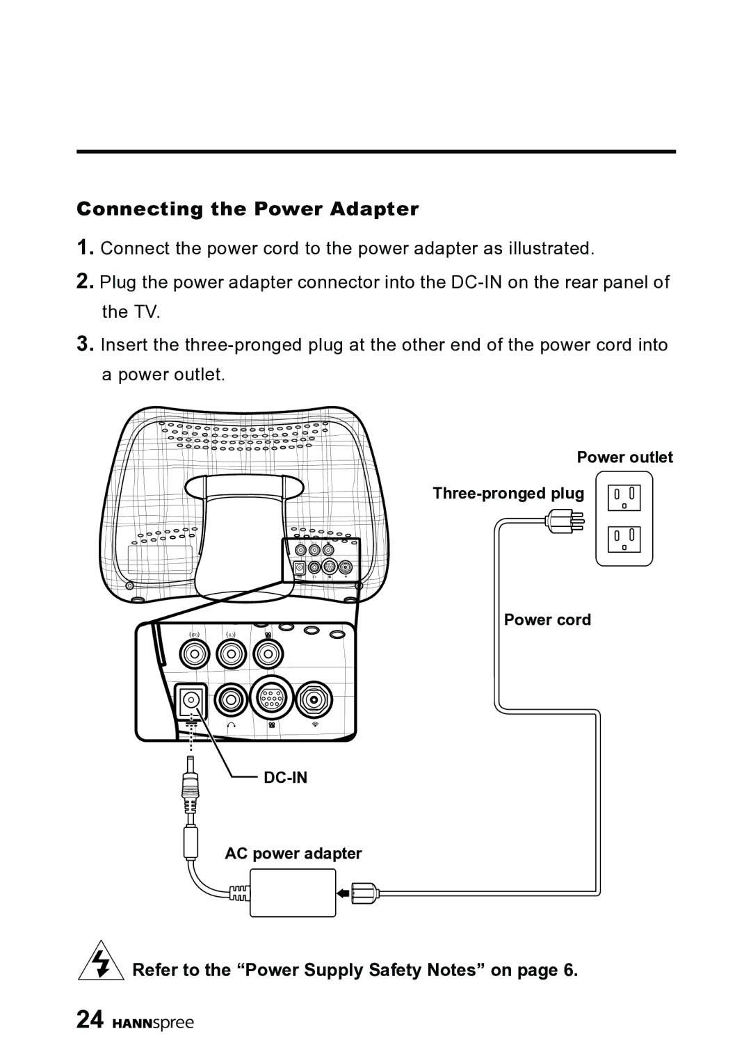 HANNspree DT06-10A1 user manual Connecting the Power Adapter 