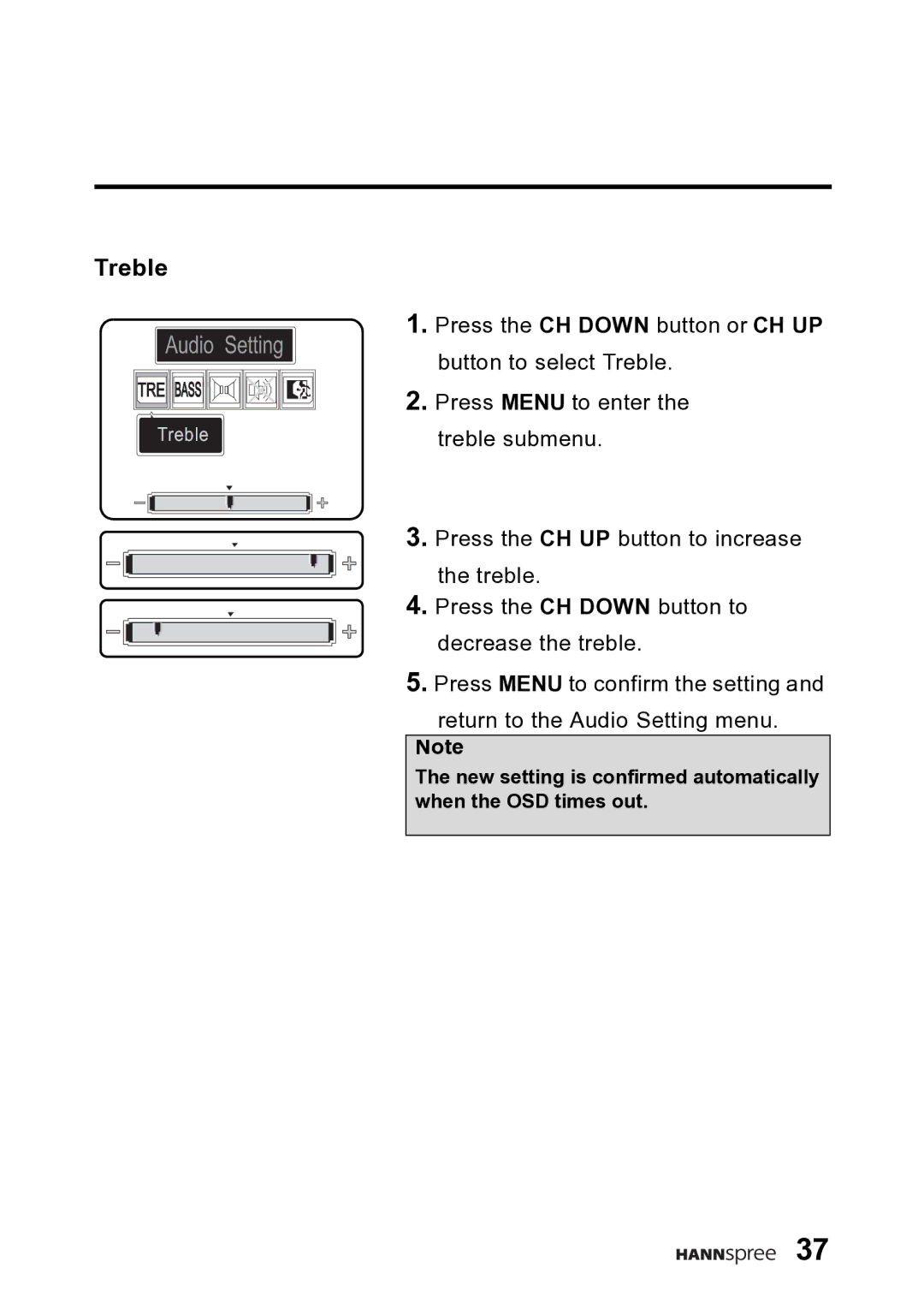 HANNspree DT06-10A1 user manual Treble, Audio Setting 