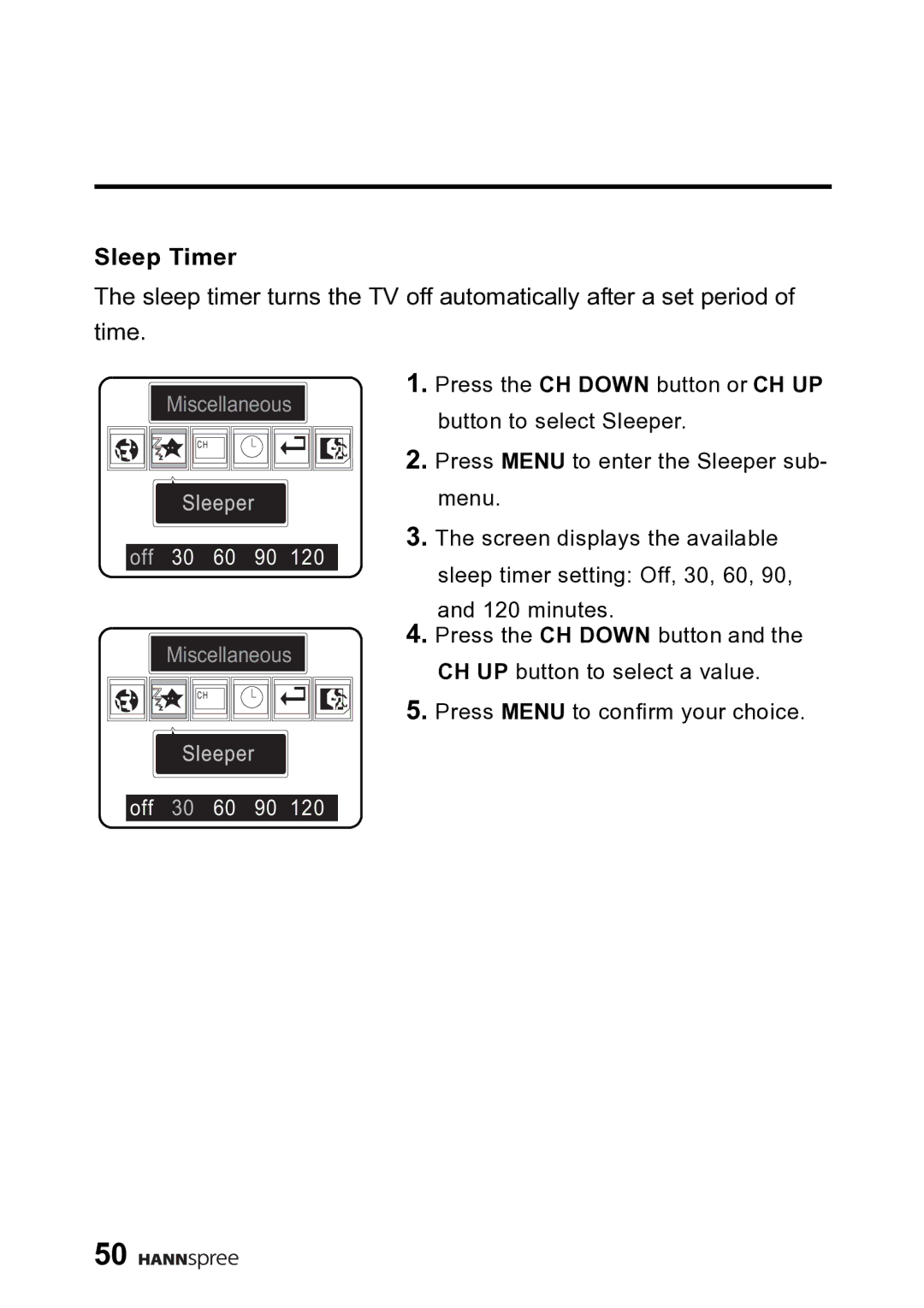 HANNspree DT06-10A1 user manual Sleep Timer 