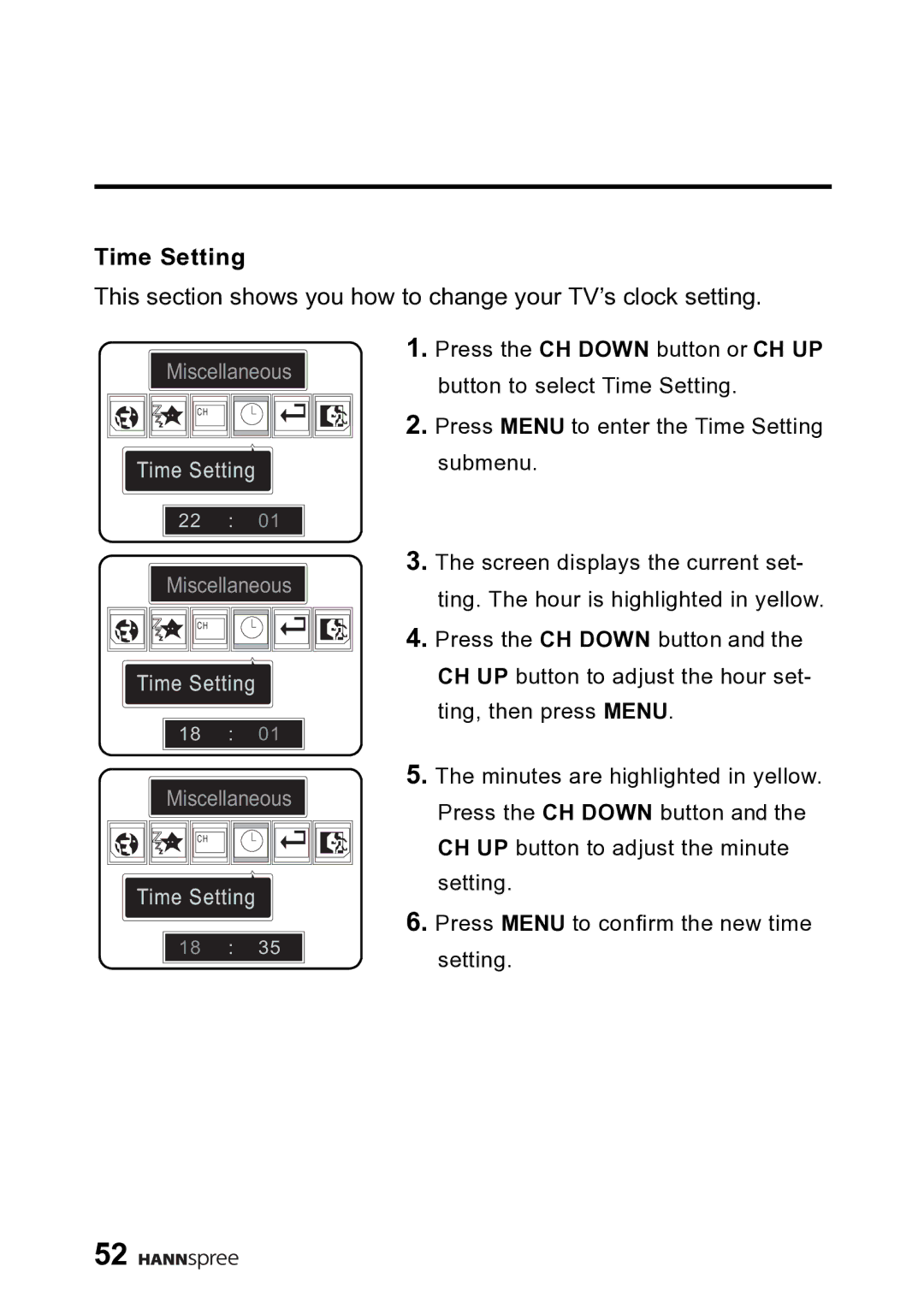 HANNspree DT06-10A1 user manual Time Setting 