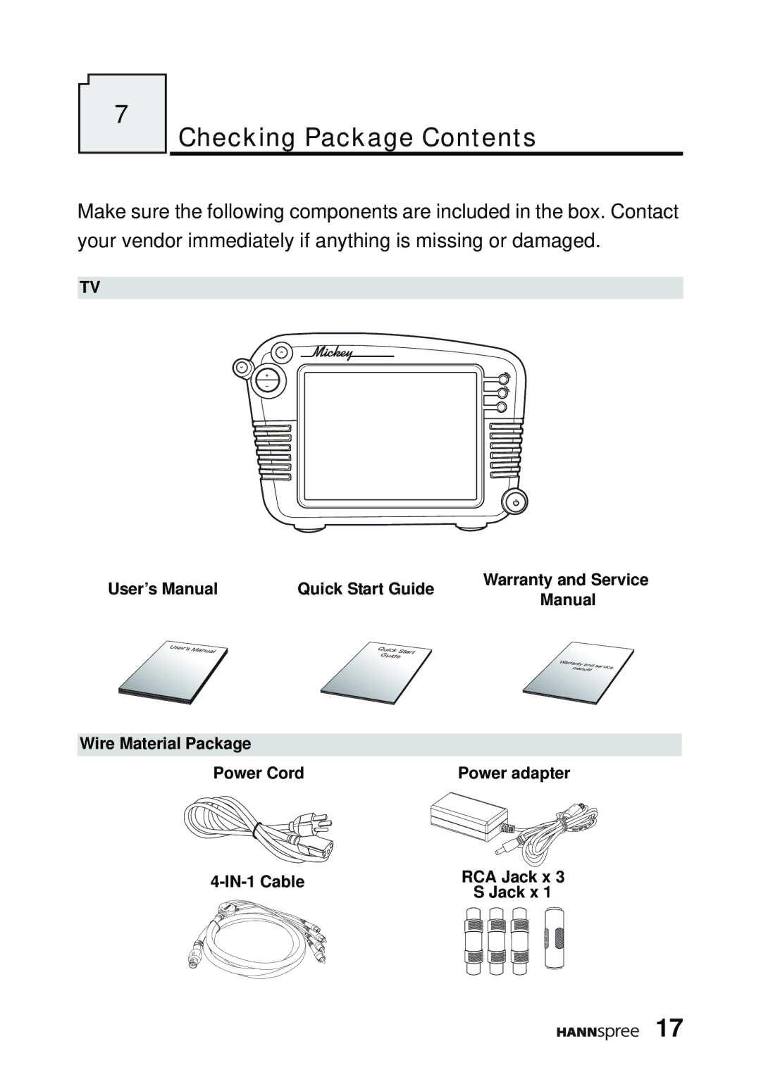 HANNspree DT07-10A1 manual Checking Package Contents 