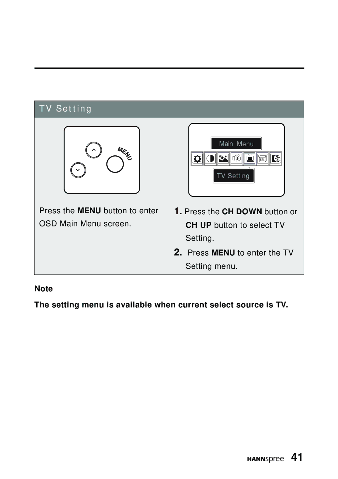 HANNspree DT07-10A1 manual TV Setting 