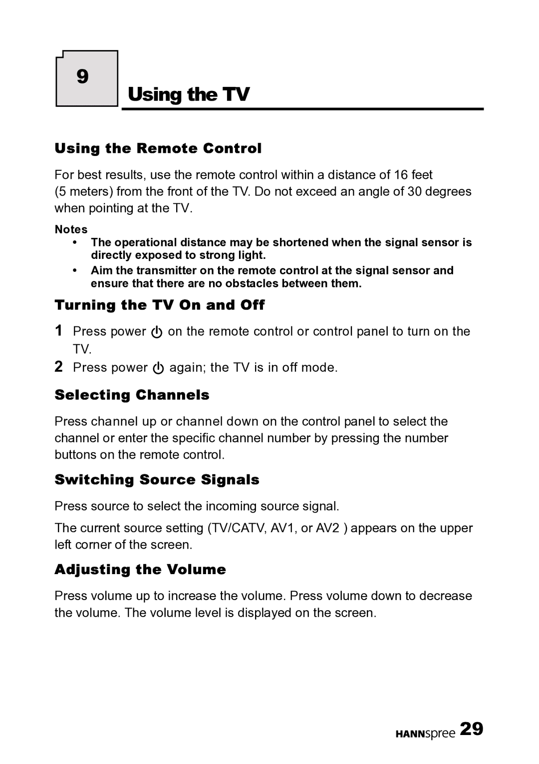 HANNspree DT07-10U1-000 user manual Using the TV 